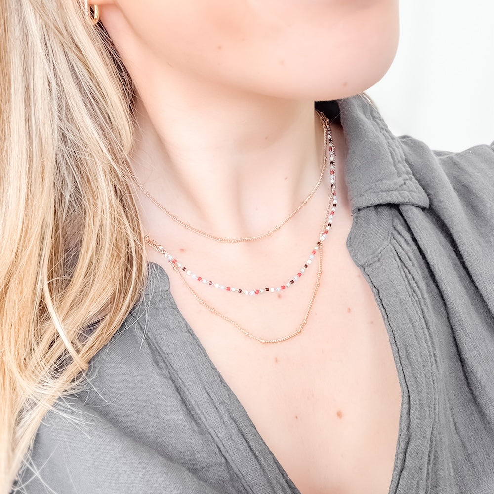 Triple Layer Beaded Necklace for Women - Elegant Layered Boho Jewelry for Casual Wear, Parties & Special Occasions