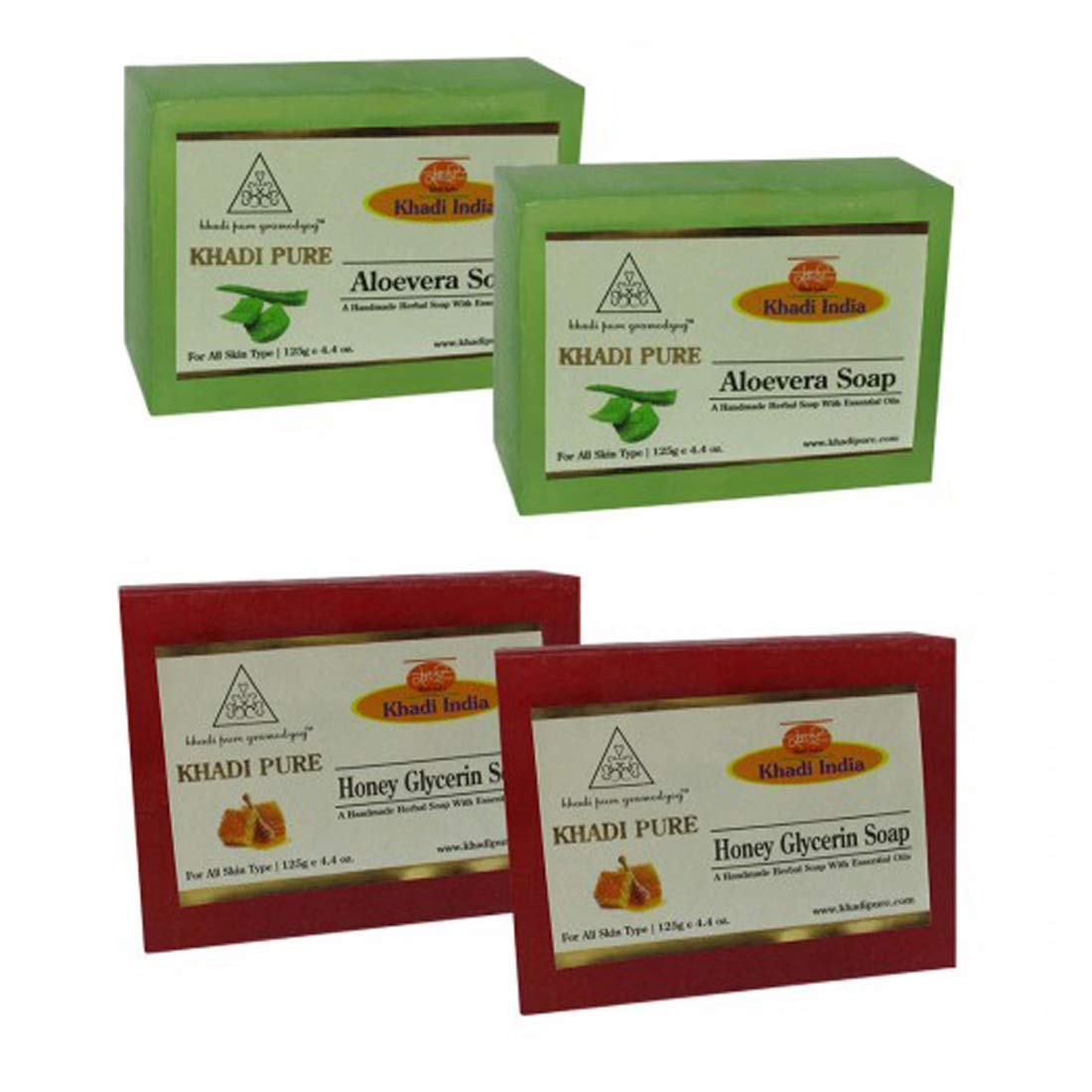 Khadi Pure Aloe Vera & Honey Glycerin Soap - 4 Pack (125ml Each) | Natural Moisturizing & Cleansing Bar for Dry & Sensitive Skin | Perfect for Daily Face & Body Wash, Spa Day & Gift Sets