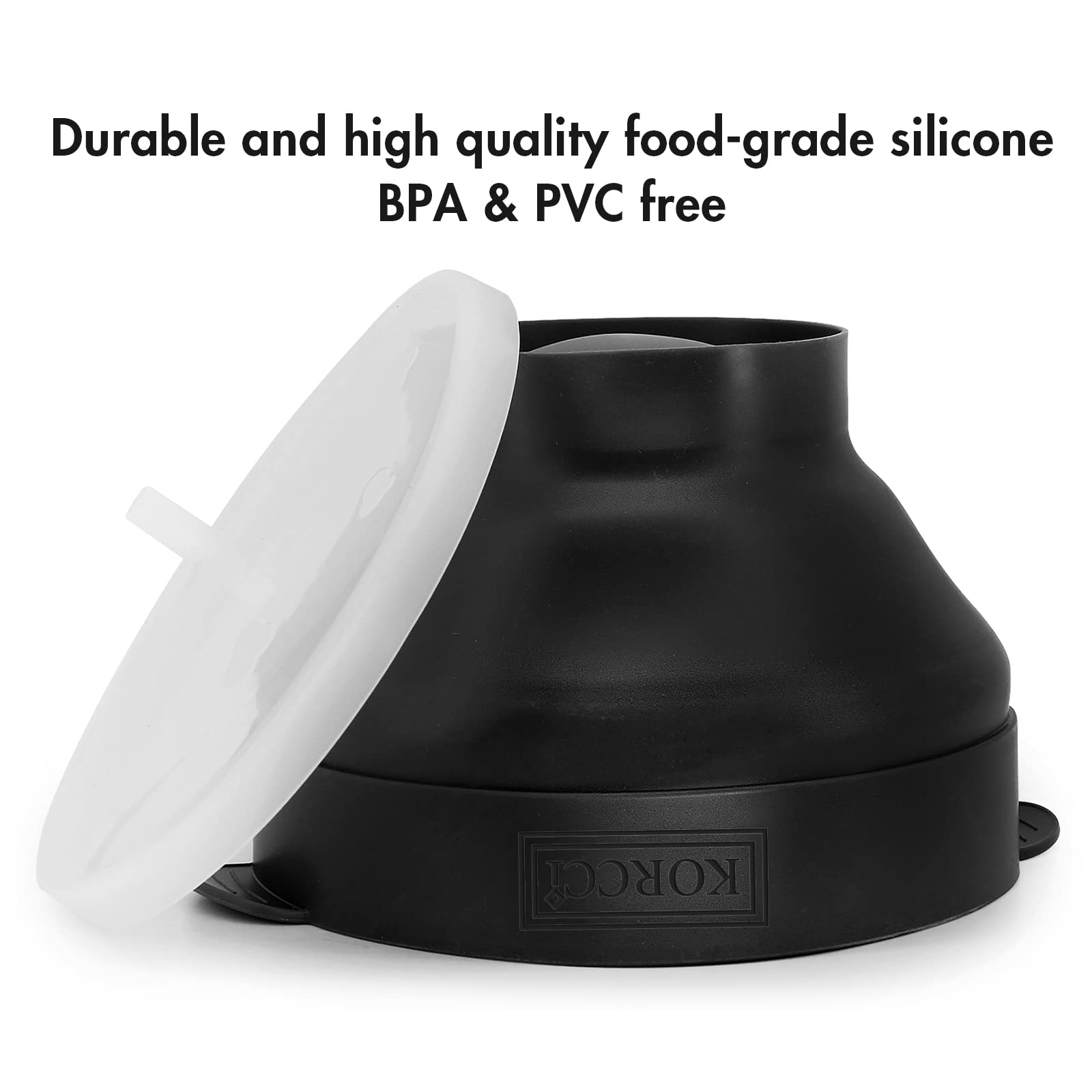 Original Korcci Microwave Popcorn Popper - BPA Free, Collapsible Silicone Popcorn Maker Bowl for Microwave - Dishwasher Safe, Black - Perfect for Movie Nights & Healthy Snacking at Home