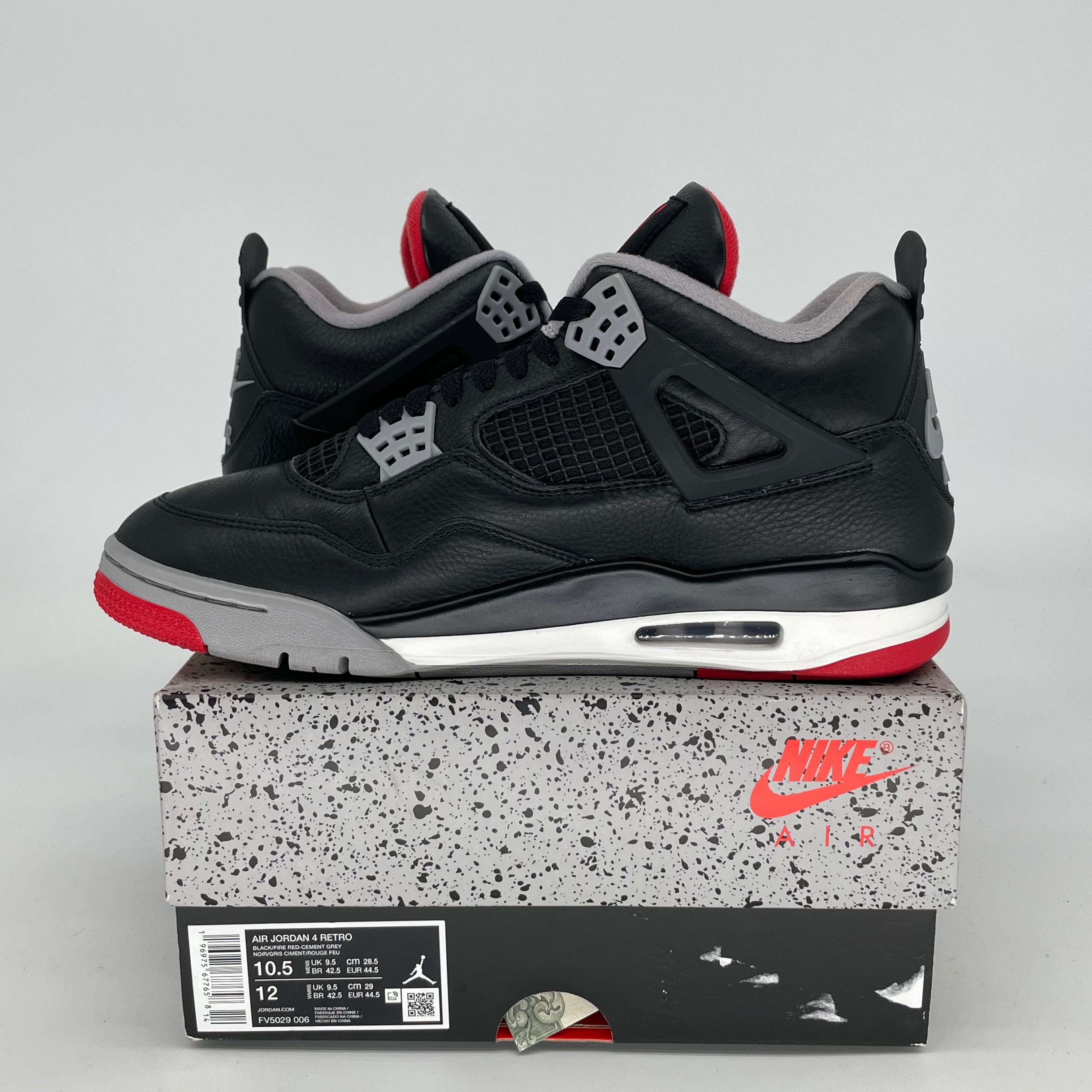 Original Air Jordan 4 Bred Reimagined - Men's Size 10.5 / Women's Size 12W - Style Code FV5029-006 | Retro Basketball Sneakers for Streetwear & Casual Outfits