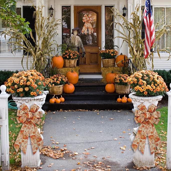 Fall Bows for Wreaths - Orange Burlap Bows for Thanksgiving Decor & Front Door
