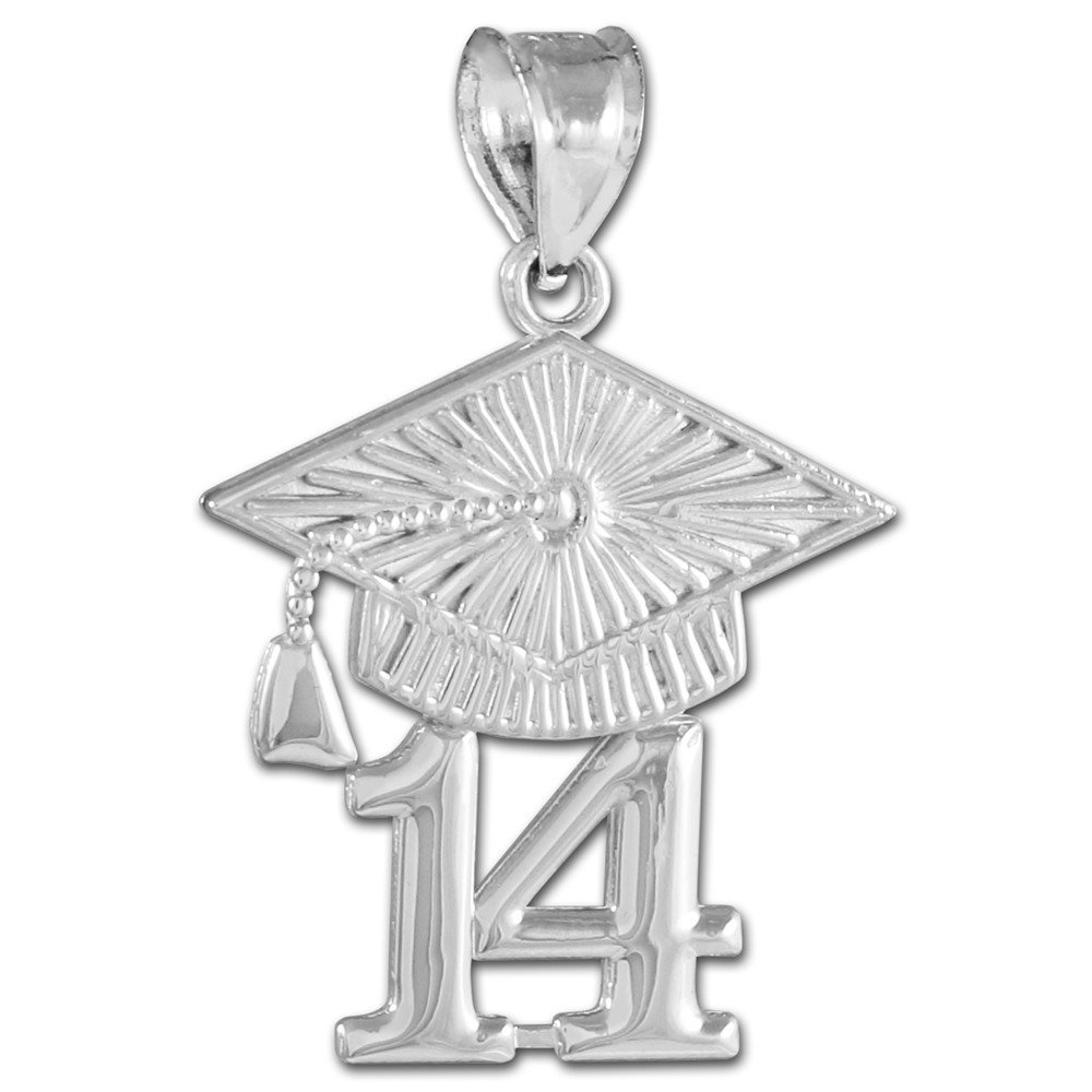 14K White Gold CLASS OF 2014 Graduation Cap Pendant Necklace - Elegant Jewelry Gift for High School & College Graduates, Perfect for Commencement Ceremonies & Yearbook Photos