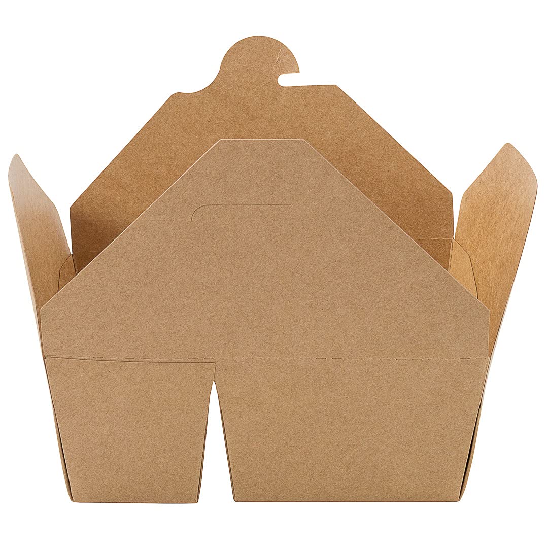 Eco-Friendly 47oz Kraft Paper Takeout Containers - 200 Pack 2-Compartment Greaseproof Food Boxes with Secure Tab-Lock | Ideal for Restaurants, Catering & Meal Prep | Safe for Hot/Cold Foods, Perfect for Takeout, Delivery & Leftovers