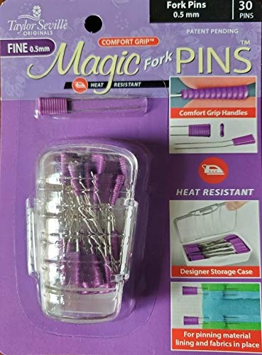 Taylor Seville Magic Fork Pins Fine 0.5mm (30 Pins) - Heat Resistant Hair Styling Tools with Comfort Grip Handles & Clear Storage Case - Perfect for Hair Styling, Braiding, Updos & Salon Use