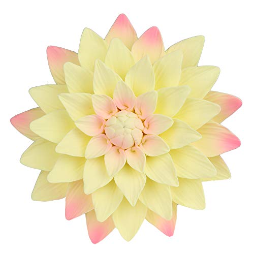 O'Creme Yellow and Pink Dahlia Gumpaste Sugar Flowers for Cake Decorating - 4.75 Inch Edible Sugar Paste Cake Toppers for Cupcakes, Wedding Cakes, Birthday Cakes - Perfect for Weddings, Baby Showers, Valentine's Day - Set of 3 Floral Decorations