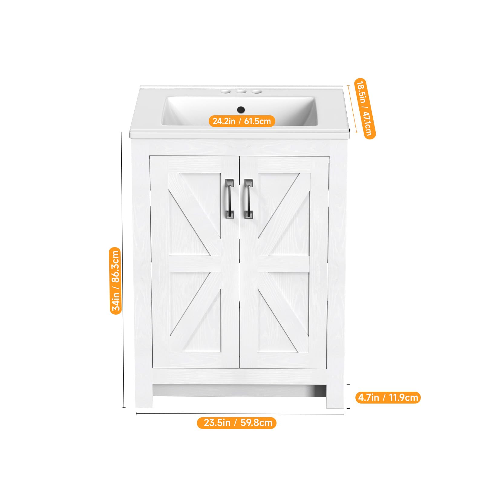 24 Inch Modern Bathroom Vanity with Ceramic Sink - 2 Door 2 Tier Storage Cabinet, Thickened Wood Construction - Perfect for Small Bathrooms, Powder Rooms & Guest Baths