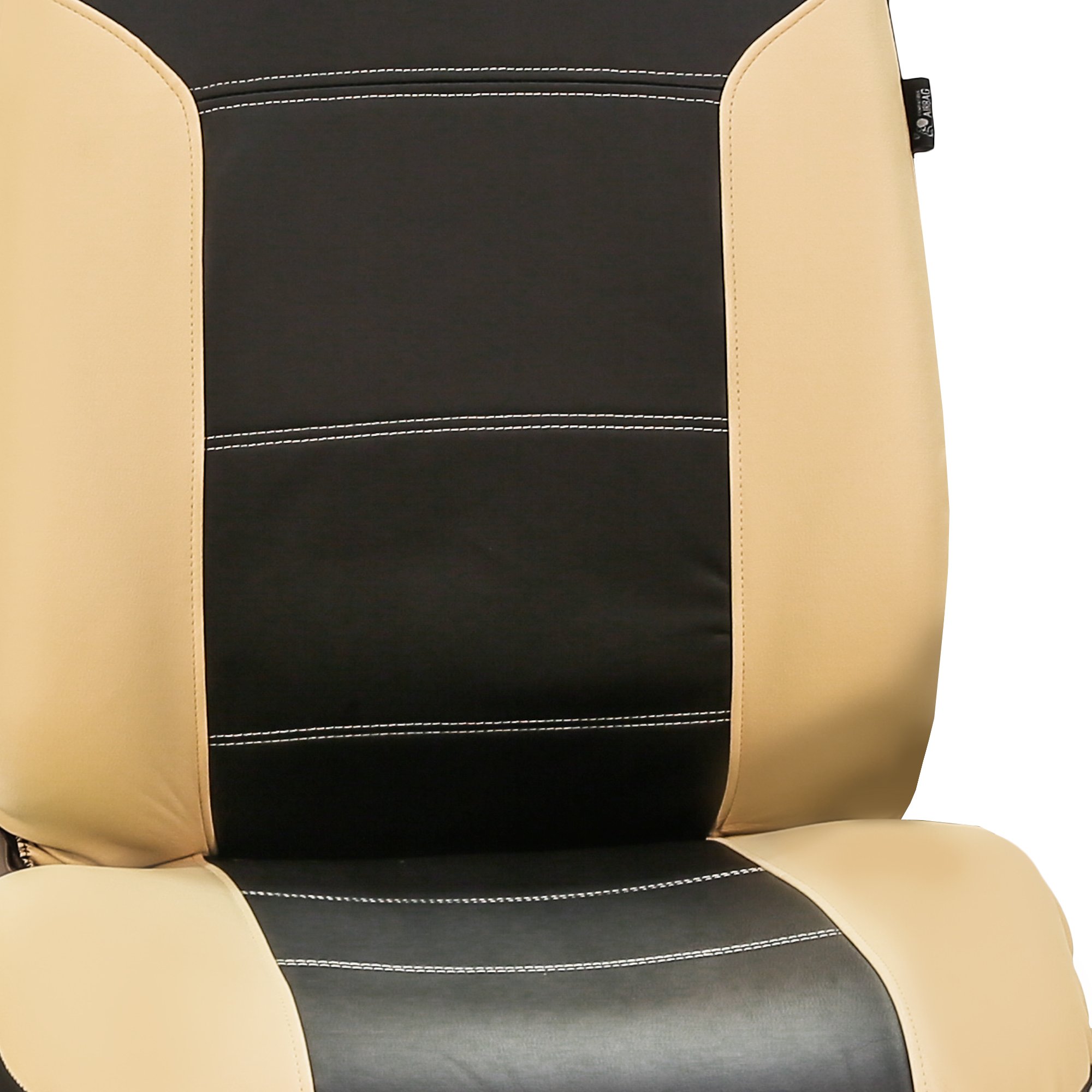 Premium FH Group Full Set PU Leather Car Seat Covers - Universal Fit for Most Vehicles, 1-Piece Front Seat Covers with Airbag Compatibility, Split Bench Rear Seat Cover for SUV/Truck (Beige & Black) - Perfect for Road Trips, Daily Commutes & Protecting Your Car Interior