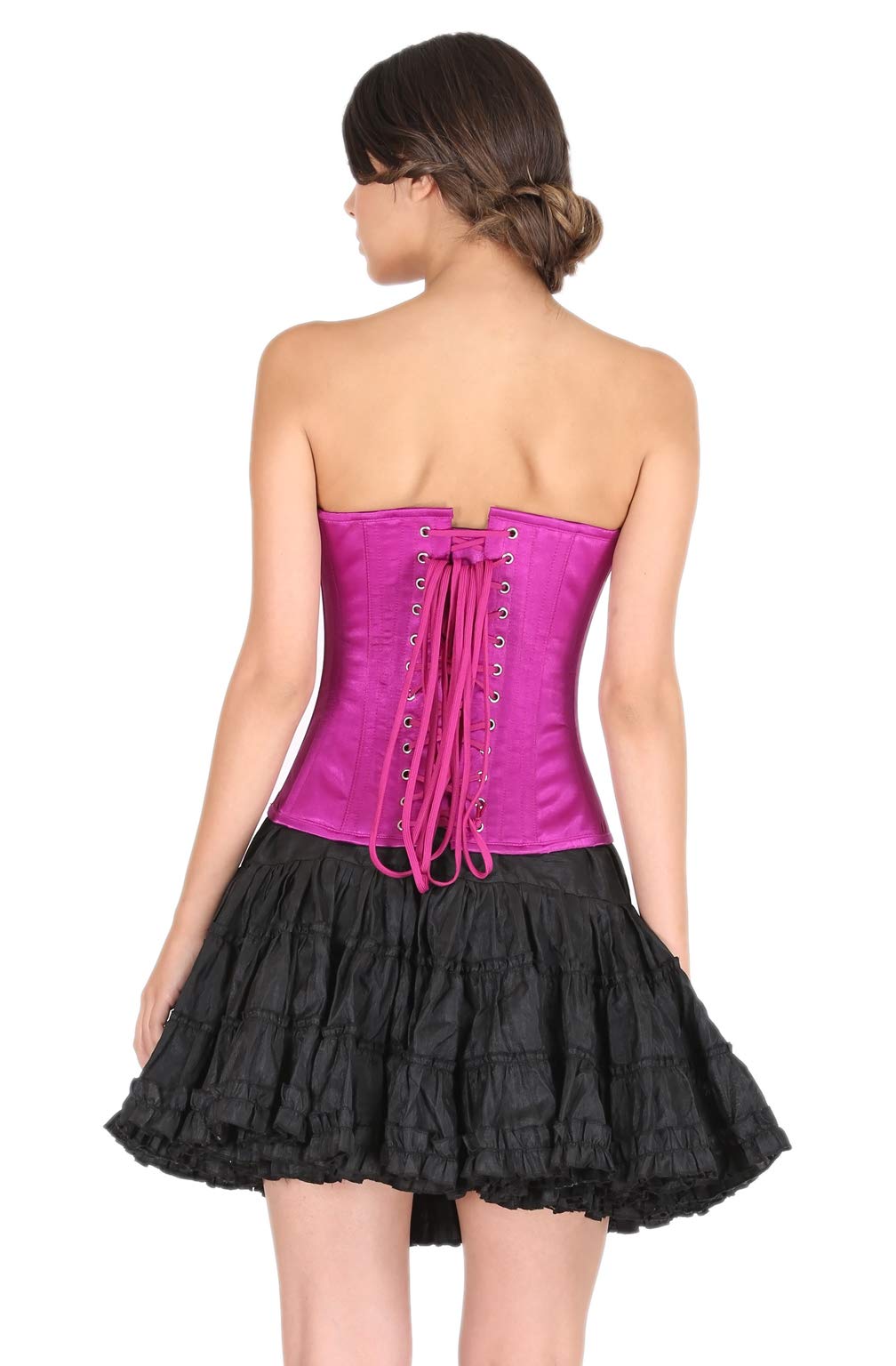 Elegant Purple Satin Gothic Burlesque Overbust Corset with Black Tutu Skirt - Victorian Steampunk Costume for Cosplay, Halloween & Burlesque Performances
