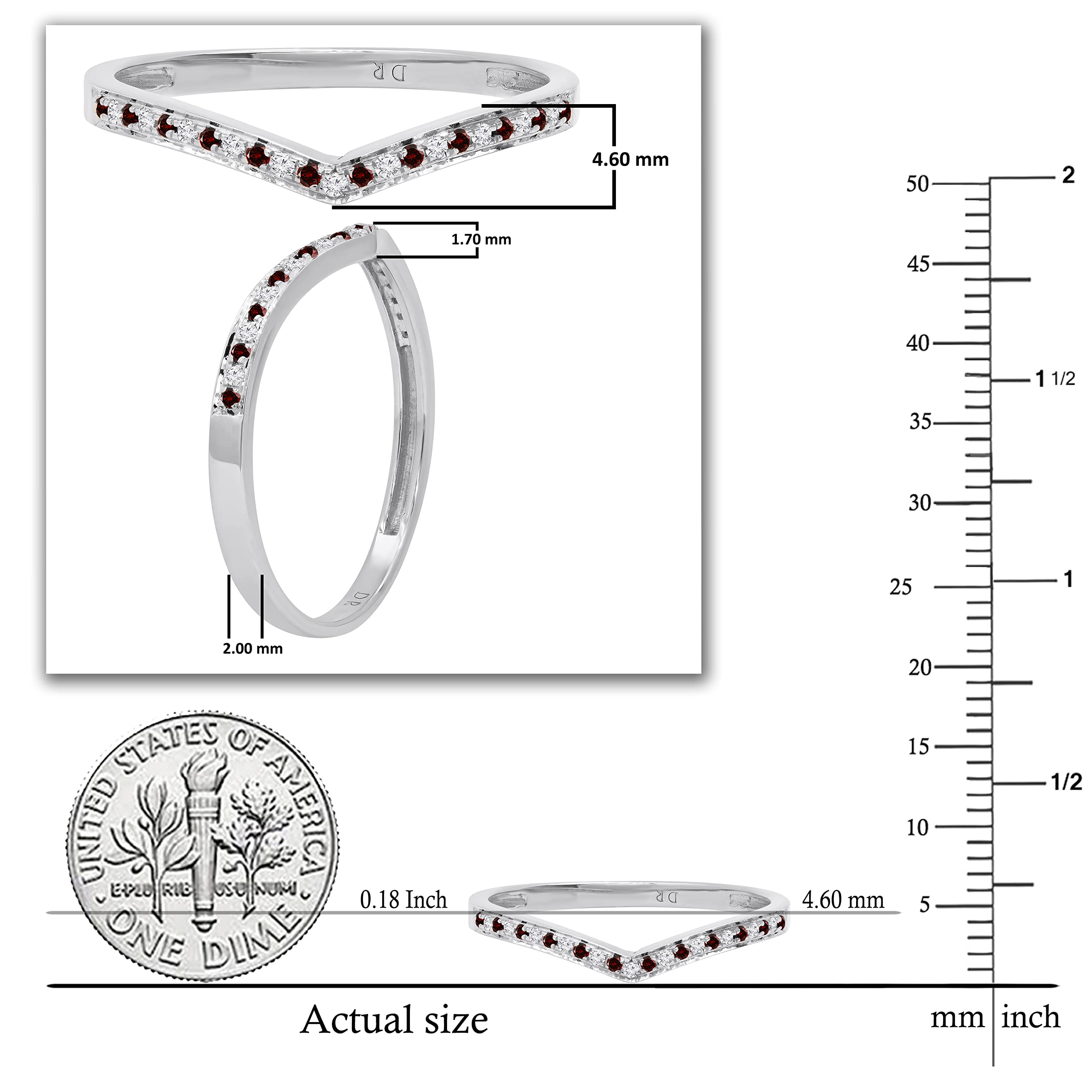 Dazzlingrock 10K White Gold Round Gemstone & Diamond Women's Wedding Band – Bridal, Anniversary, Chevron Ring for Her – Perfect for Engagement, Proposal & Special Occasions
