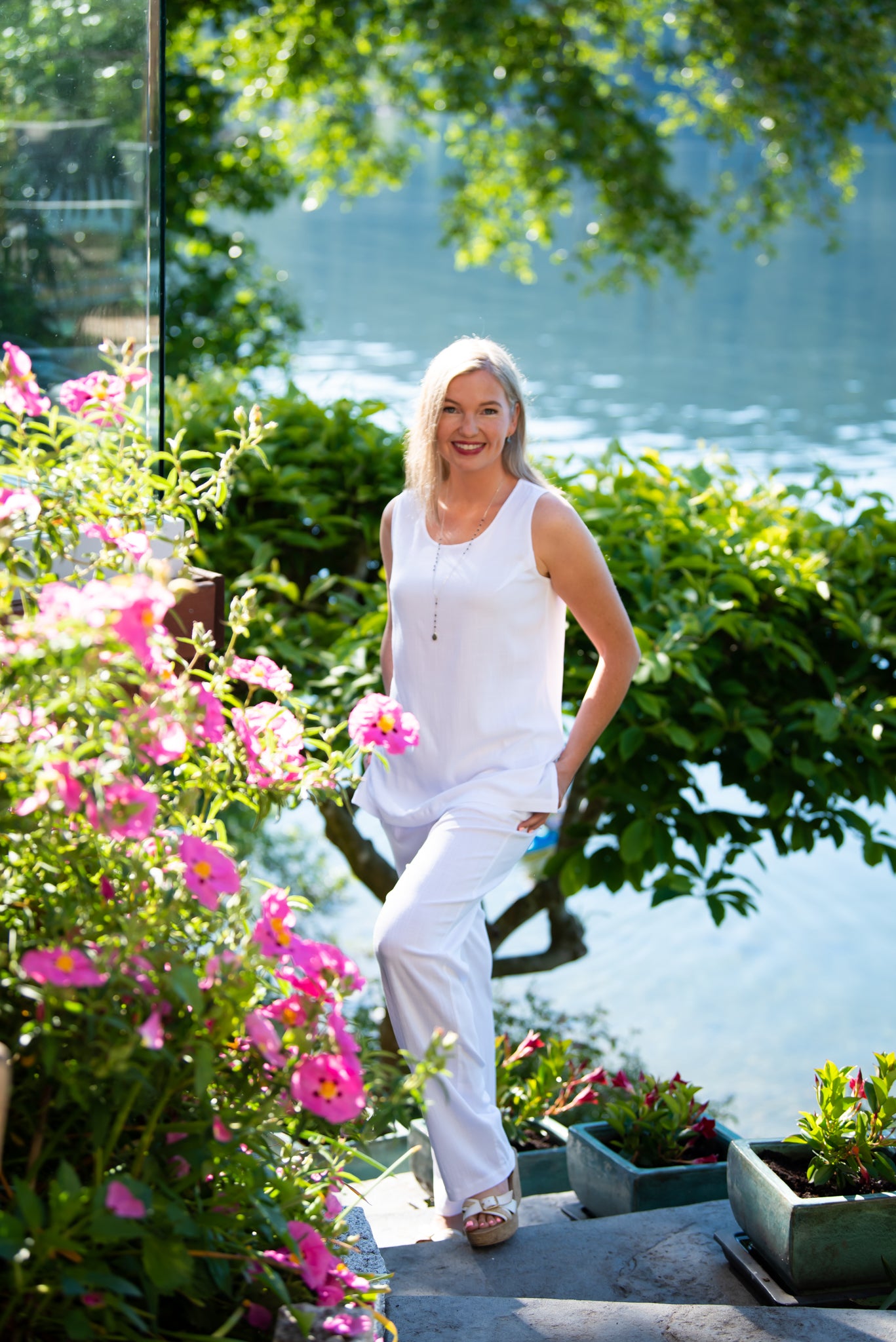 Landon Women's White Linen Bamboo Pants - Comfortable & Breathable for Summer, Travel, and Casual Wear
