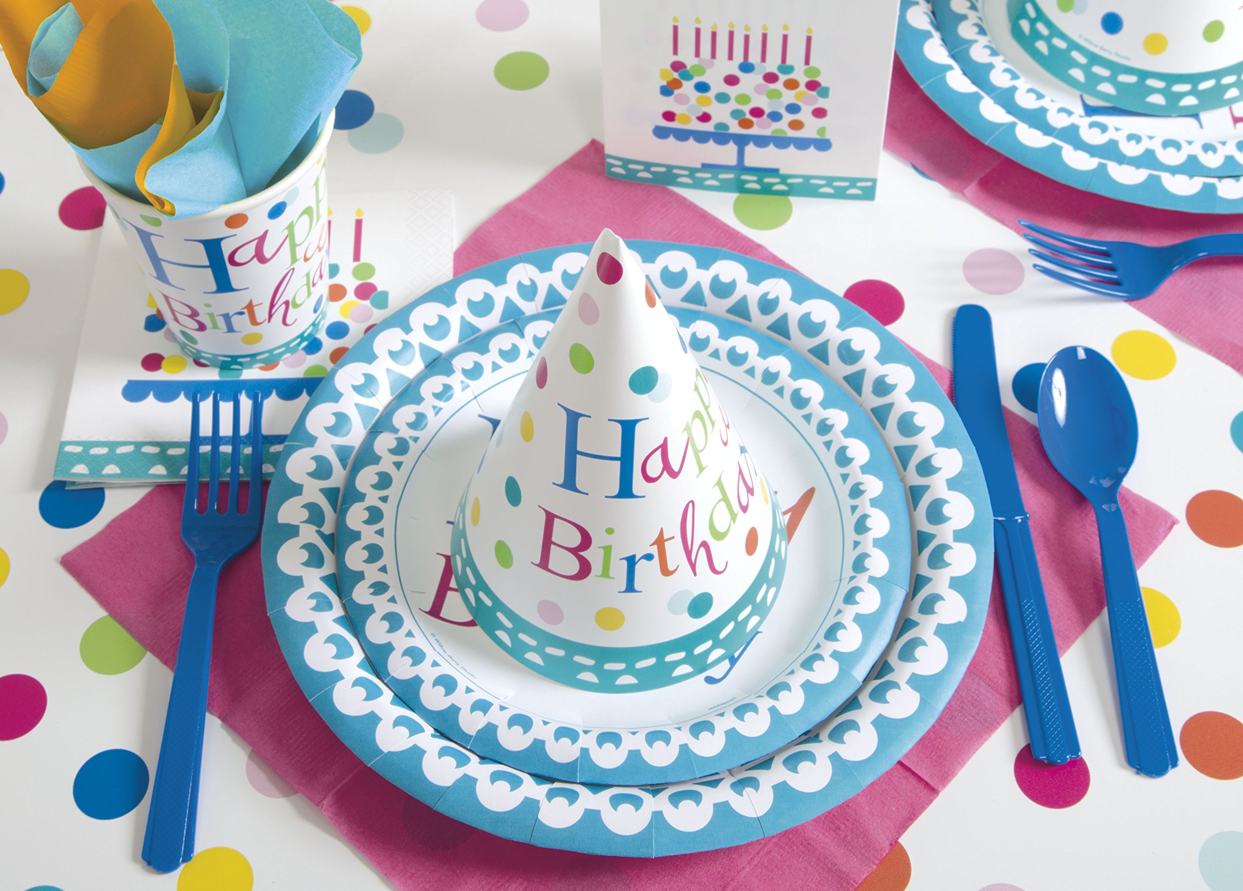 Happy Birthday Cake Themed Party Plates - 8 Pack Disposable Dessert Plates for Birthday Celebrations, Baby Showers & Special Events