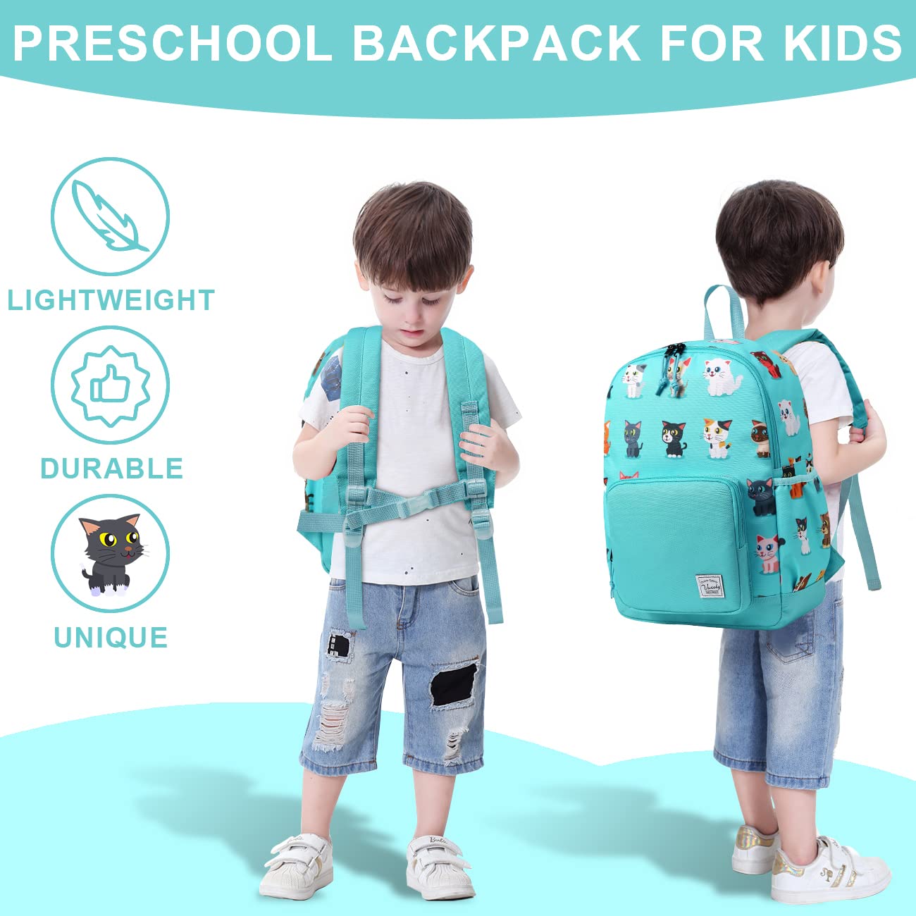 VASCHY Kids Backpack - Lightweight Waterproof School Backpack for Boys & Girls with Adjustable Chest Strap | Perfect for Preschool, Daycare & Travel