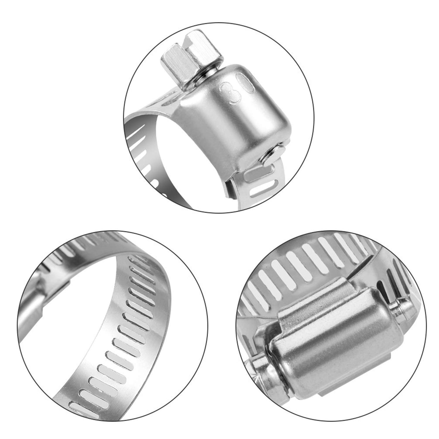 304 Stainless Steel Micro Hose Clamp - Adjustable Worm Gear Duct Clamps (19-29mm, Pack of 10) for Plumbing, Automotive & HVAC Applications