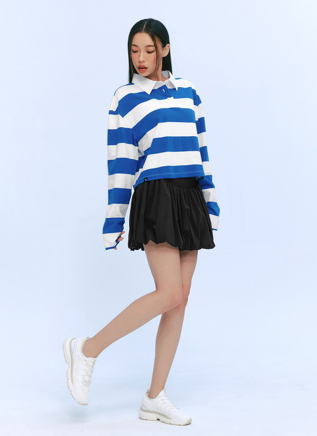 Trendy Stripe Over Fit Crop Long Sleeve Top for Women | Fashionable Workout & Casual Wear | Perfect for Yoga, Gym & Everyday Outfits