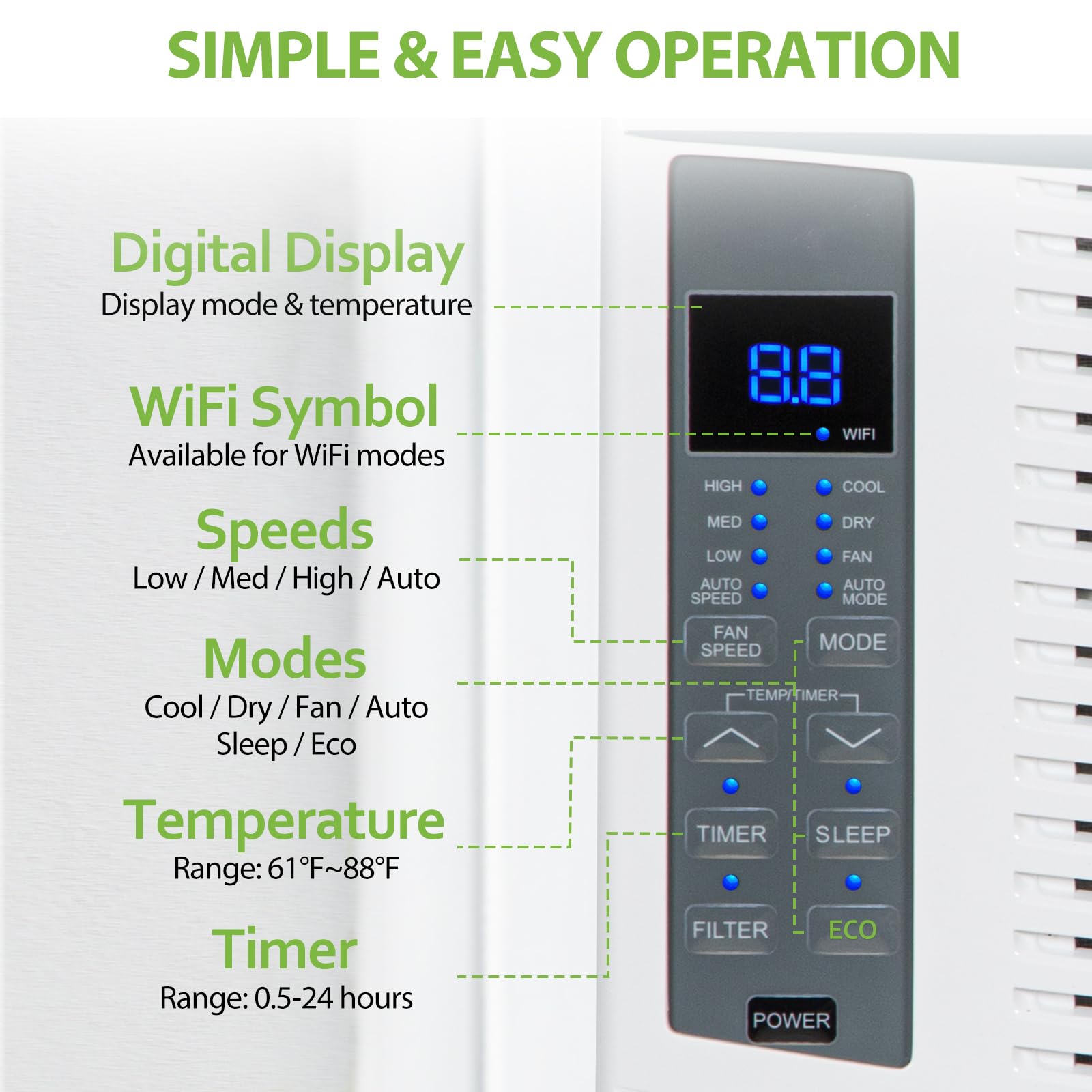 6000 BTU Smart WiFi Window Air Conditioner with Remote Control - Energy Efficient, Easy Installation Kit - Cools Rooms Up to 250 Sq.Ft - Perfect for Bedrooms, Small Offices & Apartments