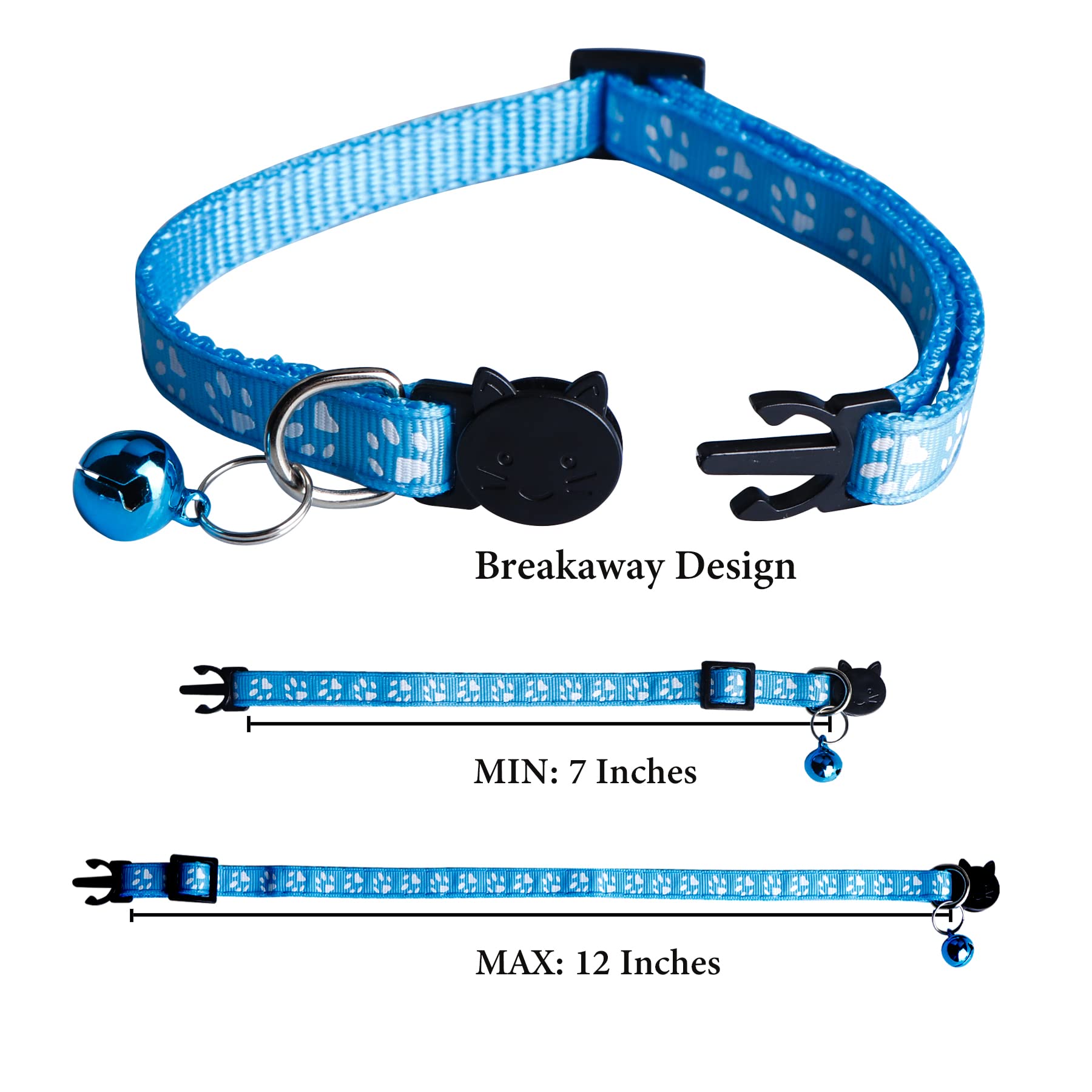 Breakaway Cat Collars with Bell - Reflective & Nylon Pet Collars for Cats & Puppies (2 Black + 2 Sky Blue) - Safe & Stylish for Day & Night Use
