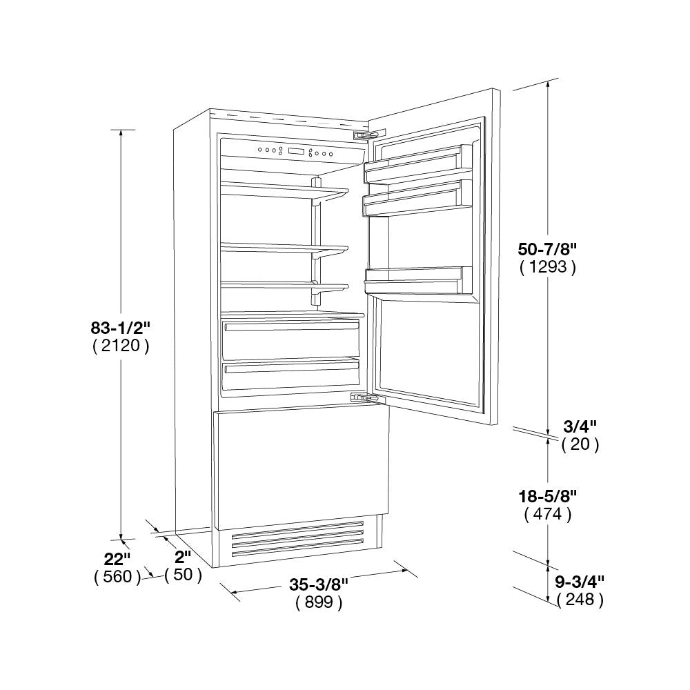 Fulgor Milano 36 Inch Built-In Refrigerator - 14.7 cu.ft Panel Ready Door with Adjustable Hinges (Model F7IBM36O1) - Perfect for Modern Kitchen Remodeling & Luxury Home Upgrades
