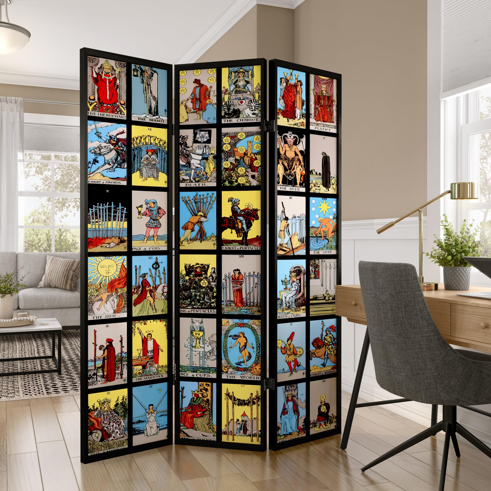 6 ft. Tall Double Sided Rider-Waite Tarot Canvas Room Divider - Hand-Painted Tarot Card Room Partition for Home Decor, Meditation Space & Privacy Screen - Perfect for Bedrooms, Yoga Studios & Spiritual Retreats
