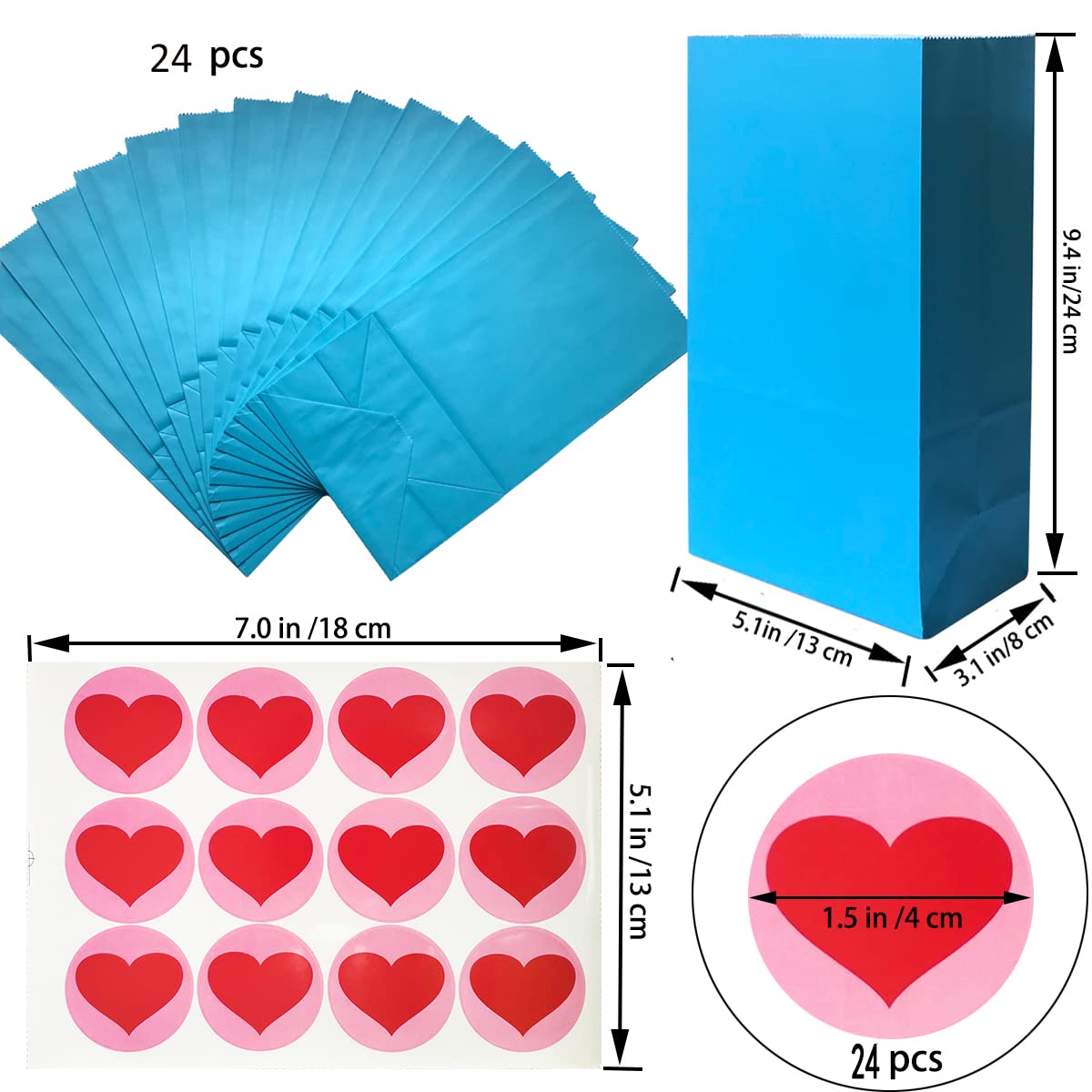 Artseen Party Favor Bags - 24 Count Lake Blue Treat Bags 5.1x3.1x9.4 Inches - Decorative Gift Bags for Birthday Parties, Baby Showers & Wedding Favors