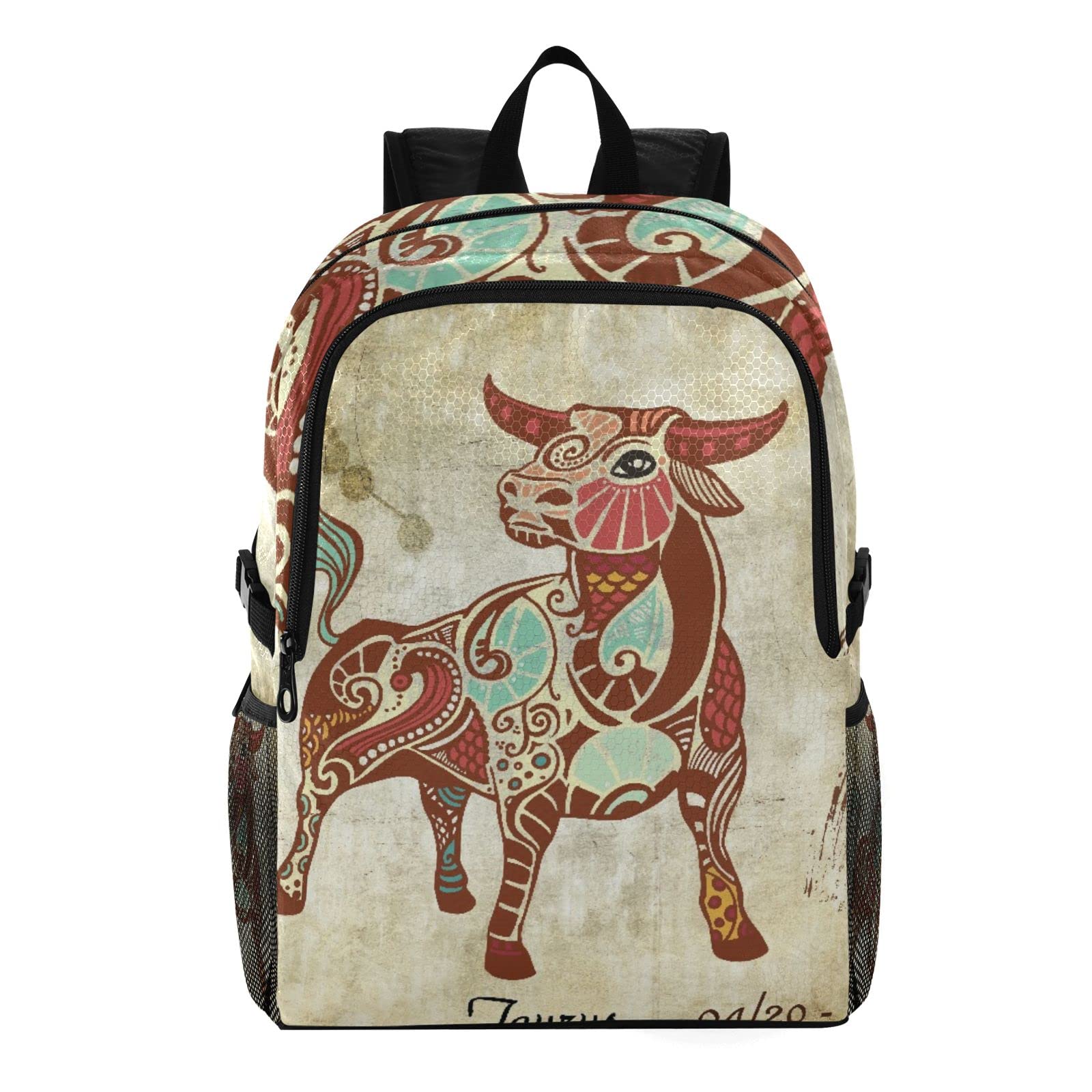 Lightweight Foldable Travel Backpack - Boho Vintage Taurus Print Waterproof Hiking Daypack for Men & Women | Perfect for Camping, School, Shopping & Outdoor Adventures