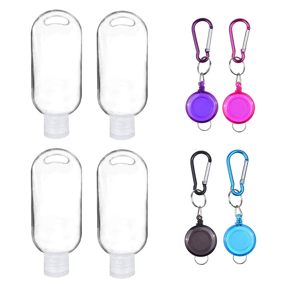 4PCS Acrylic Travel Bottles with Keychain - Leakproof Flip Cap Clear Plastic Containers for Shampoo, Lotion & Cosmetics | Portable Toiletries for Camping, Gym & Air Travel
