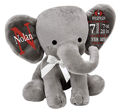 Personalized Baby Birth Stats Elephant Plush - Custom Newborn Keepsake Gift for Baby Showers, New Moms & Birth Announcements | Perfect Nursery Decor & First Birthday Present