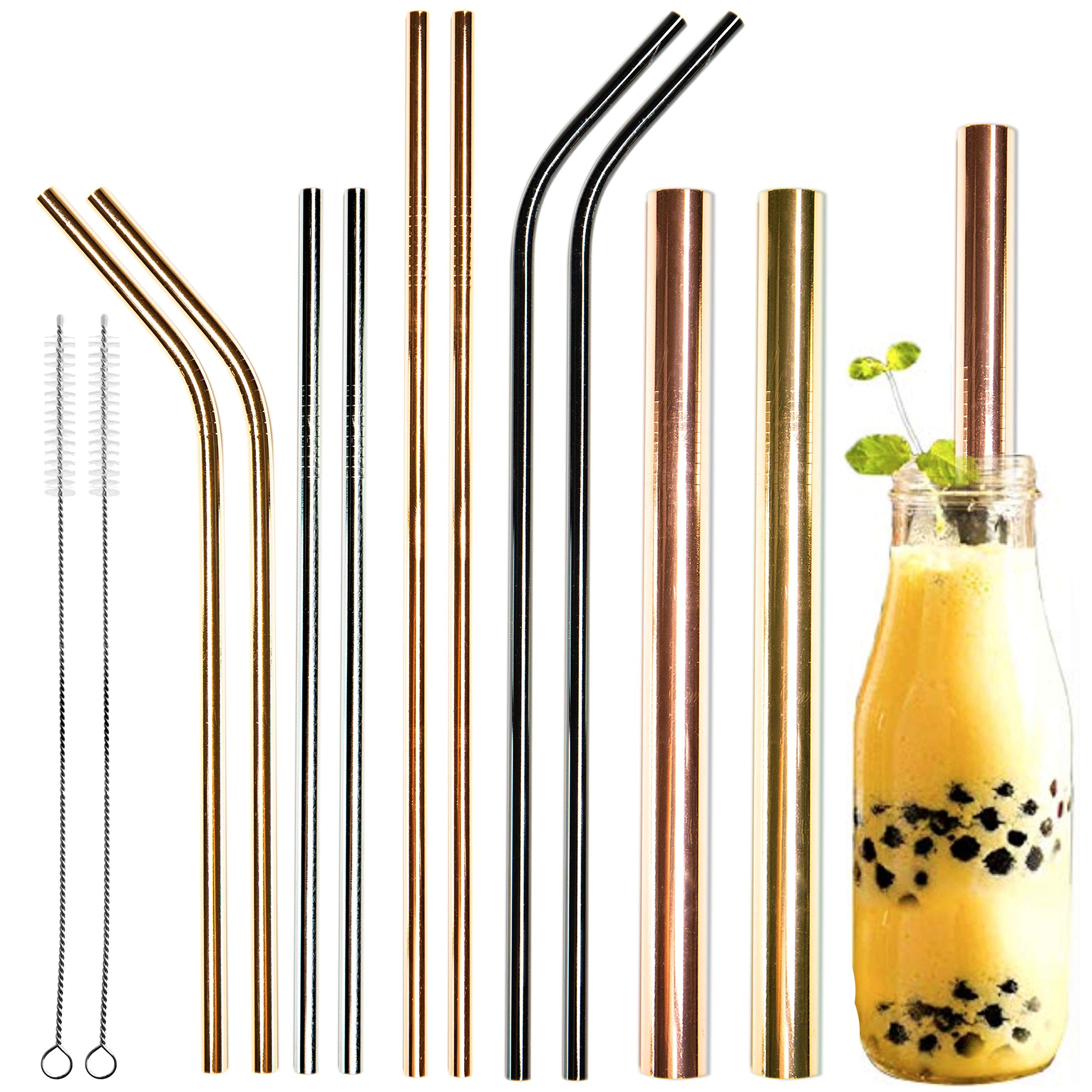Eco-Friendly Reusable Stainless Steel Straws Set - 4 Colors, 2 Extra Wide Straws for Smoothies & Bubble Tea, Fits 20oz & 30oz Tumblers - Perfect for Home, Office, Travel & Outdoor Activities