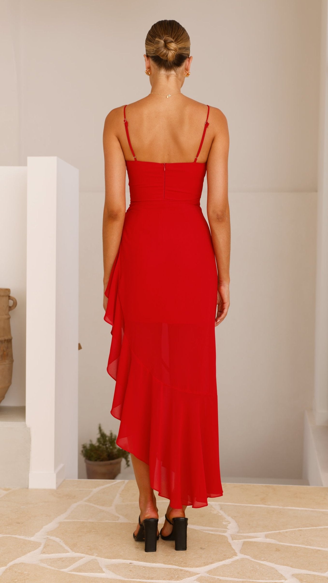 Caliste Midi Dress in Red - Elegant Flowy Summer Dress for Women, Perfect for Beach Vacations, Date Nights & Special Occasions