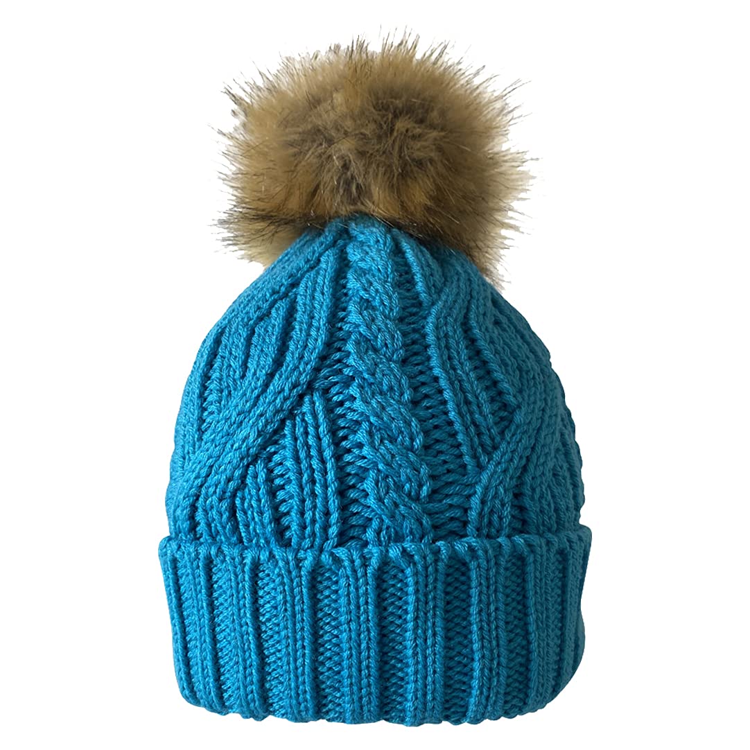 Surprizeshop Women's Waterproof Bobble Beanie Hat with Detachable Pom Pom - Soft Fleece Lined Winter Hat, Cable Knit Design for Golf, Walking & Outdoor Activities | One Size Fits Most