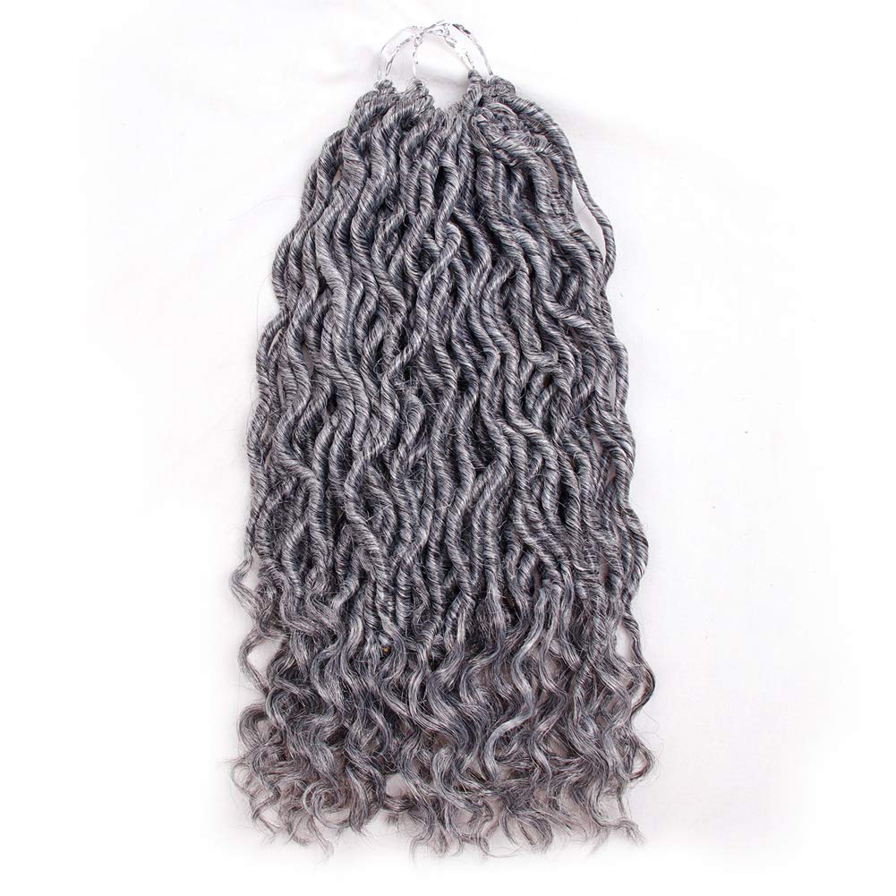 6 Packs Goddess Locs Crochet Hair - Wavy Curly Grey Synthetic Hair Extensions for Faux Locs & Braiding - 20