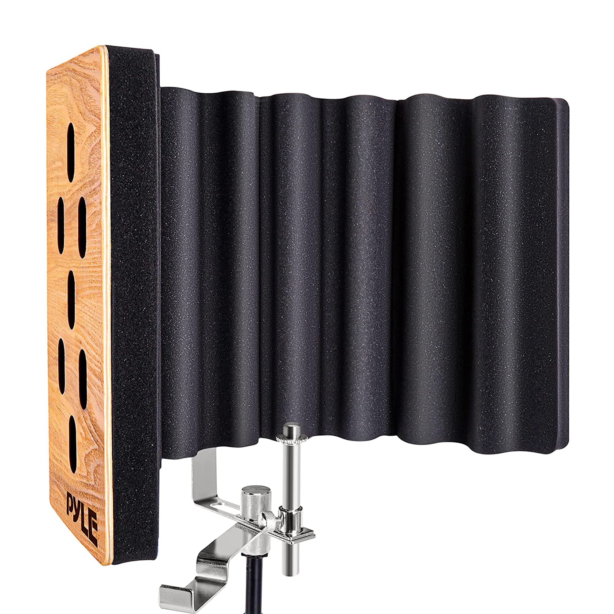 Pyle Wood Microphone Isolation Shield - Studio Sound Dampening Filter with 2