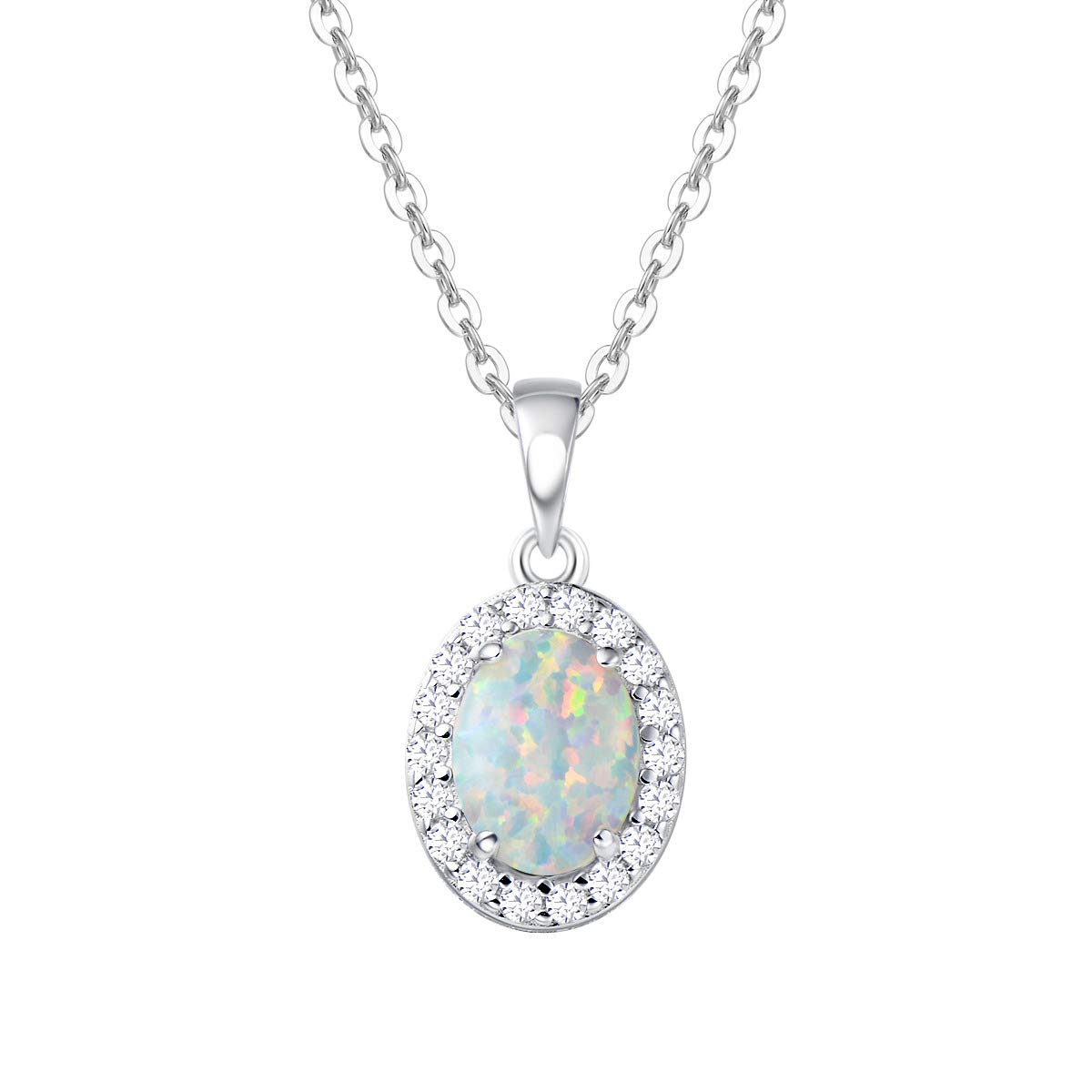 FANCIME Sterling Silver Oval Opal & Ruby Necklace Set with White Opal Stud Leverback Earrings - October Birthstone Fine Jewelry for Women | Perfect for Birthday Gifts, Anniversary, and Special Occasions