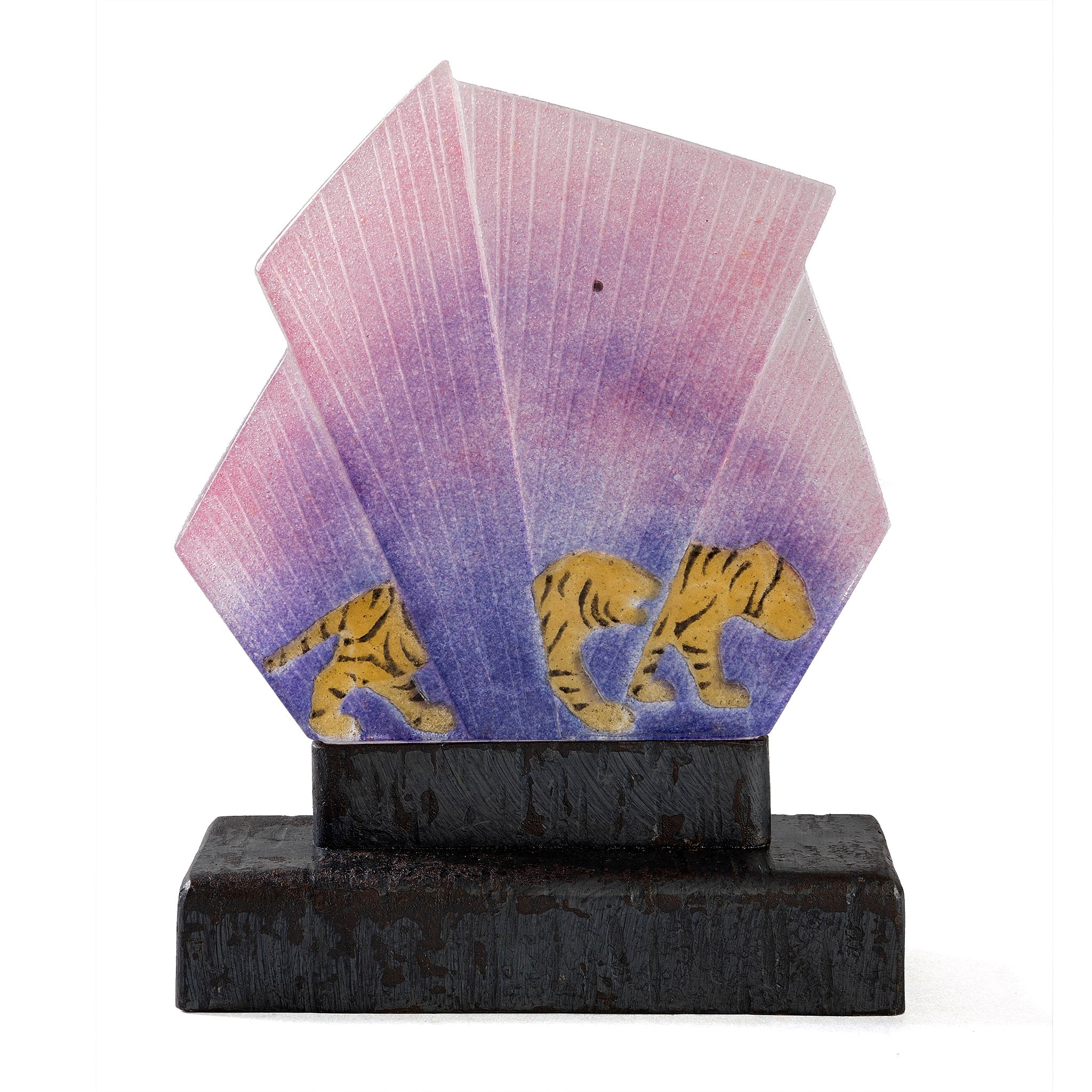 Gabriel Argy Rousseau Pâte de Verre Tigres dans L'Herbe Night Light - Handcrafted Glass Art Night Lamp with Tiger Design for Bedroom, Nursery & Home Decor