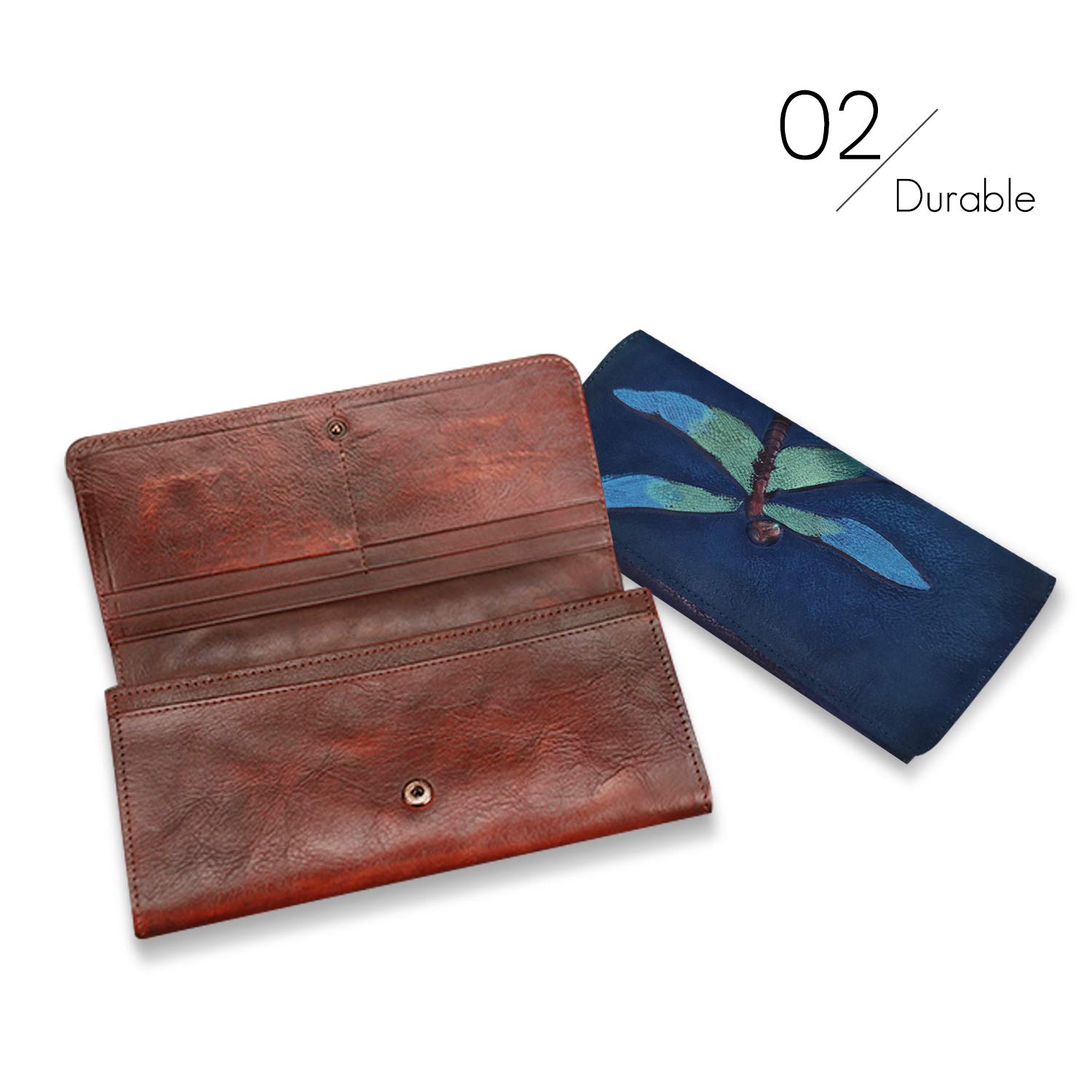 FANDARE Women's Leather Wallet Clutch Purse - RFID Blocking Card Holder & Money Organizer with Dragonfly Design for Evening Party, Travel, Shopping (Dark Blue) | Perfect Gift for Birthday, Anniversary and Daily Use
