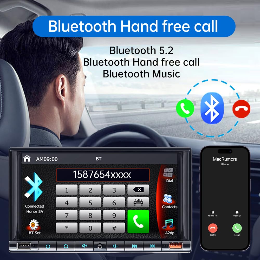 7 Inch Double Din Car Stereo with Wireless CarPlay & Android Auto - HD Touch Screen Bluetooth 5.2, AM/FM, Mirror Link, Backup Camera, Steering Wheel Control, AUX, MIC, DSP - Perfect for Hands-Free Driving & Entertainment in Your Vehicle