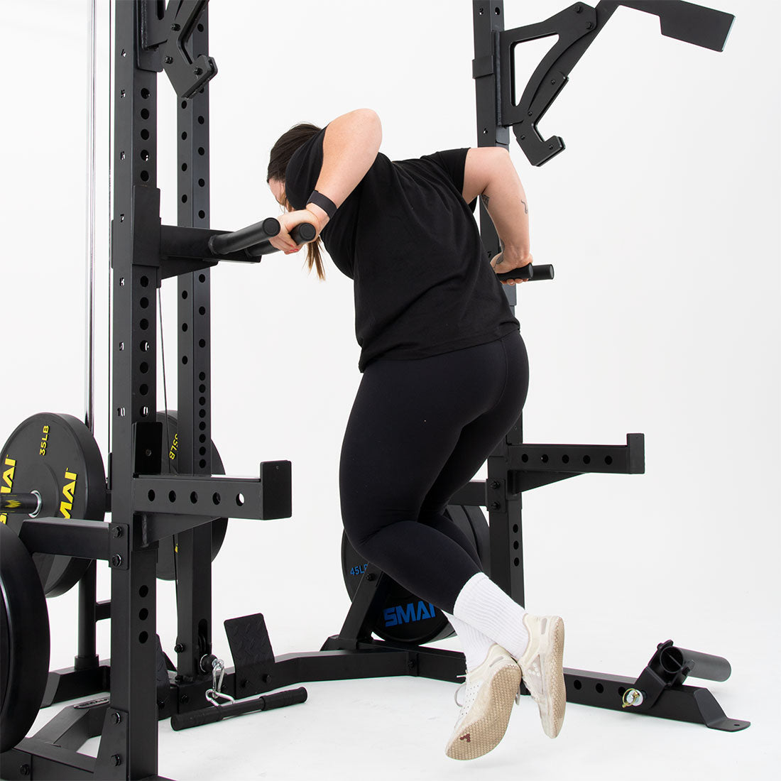 Half Power Rack with Cable Machine - Adjustable Home Gym Equipment for Strength Training, Lateral Pull Down & Rower Exercises - Perfect for Home Workouts and Small Spaces