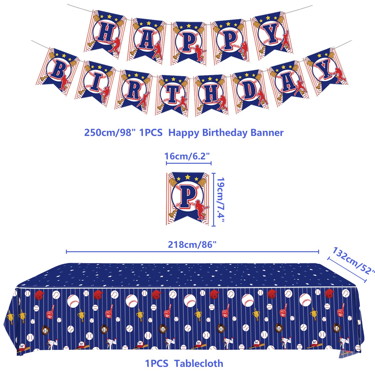 Baseball Party Supplies Kit - 20-Piece Baseball Themed Tableware Set with Banner, Plates, Cups, Napkins, Cutlery & Tablecloth for Kids Birthday Decorations | Perfect for Baseball Fan Parties, Team Celebrations & Sports Themed Events