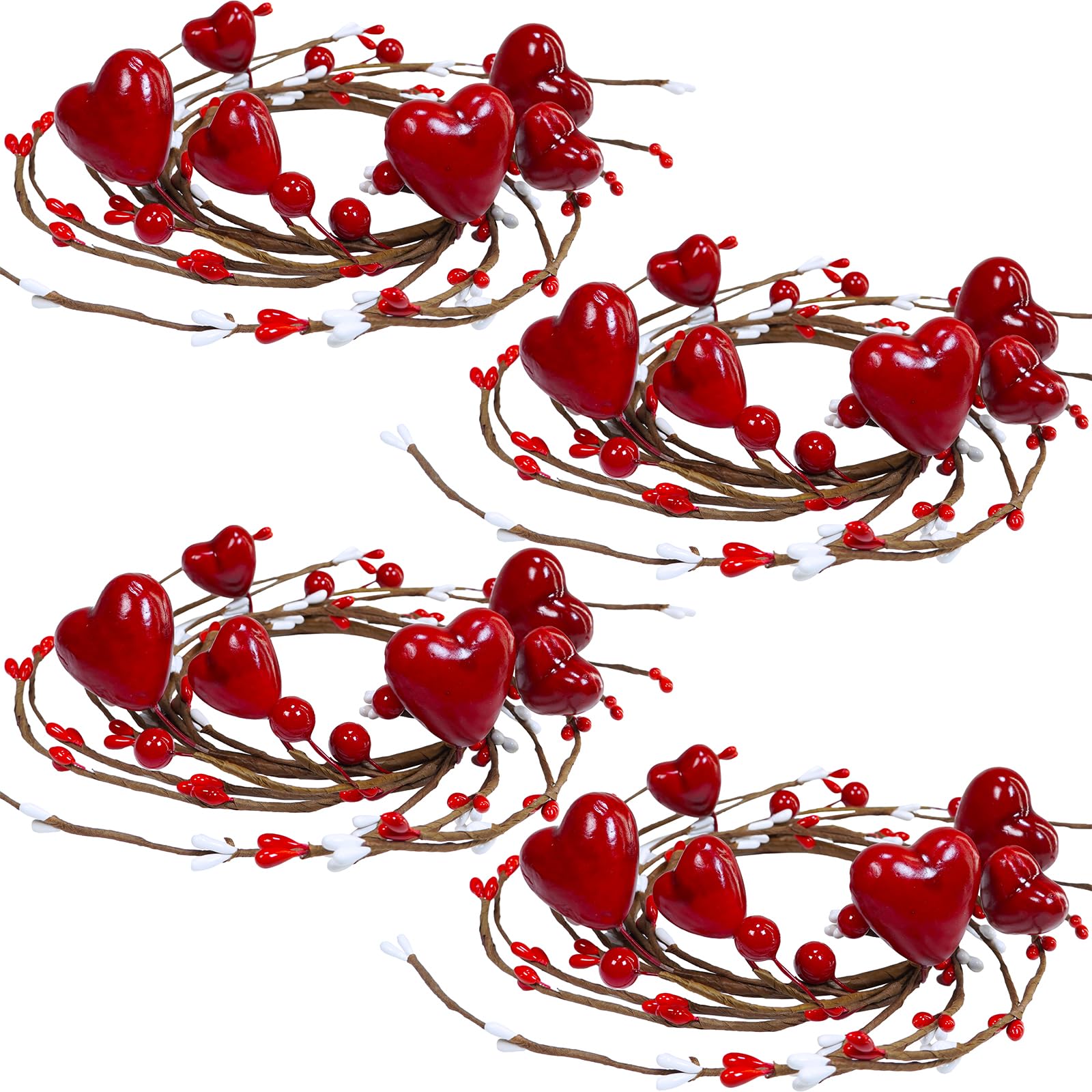Winlyn 4-Piece Valentine's Day Candle Rings Set - 9.5