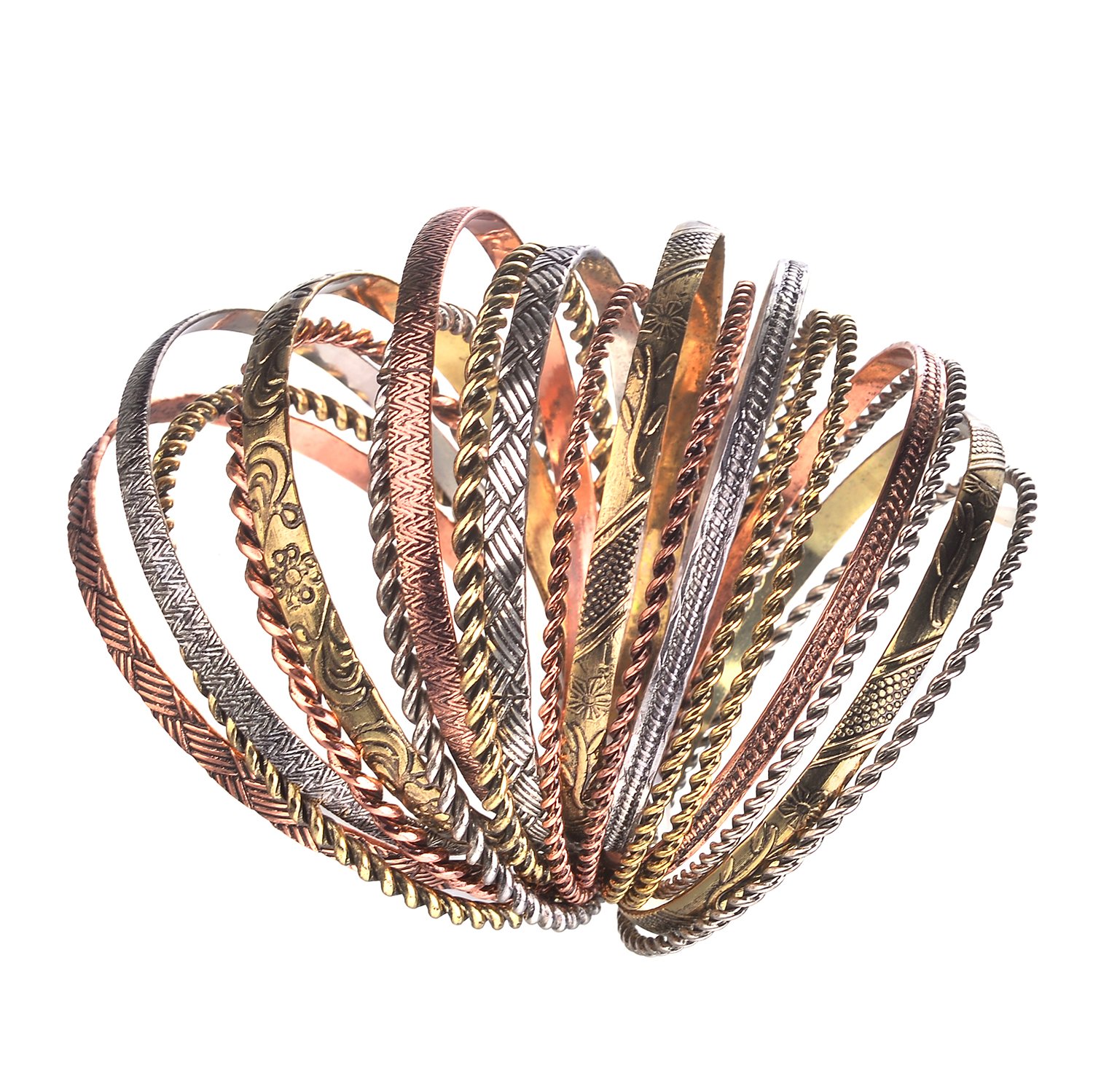 Luxury Flower Mixed Metal Aztec Multi Bangle Set - Boho Chic Bracelets for Women - Perfect for Festivals, Parties & Everyday Wear