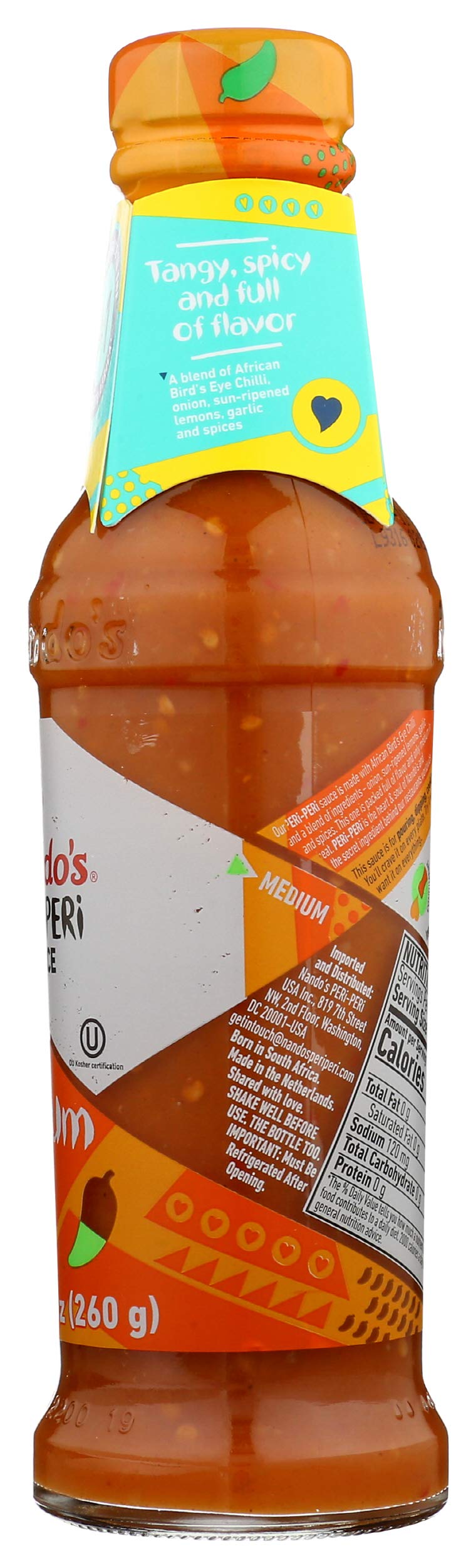 Nandos PERi PERi Medium Sauce - Spicy Hot Sauce for Wings, Fish, Meat, Rice & Vegetables - No Artificial Colors, Non-GMO, Gluten Free, Vegetarian - 9.2 Oz - Perfect for Grilling, BBQ & Meal Prep