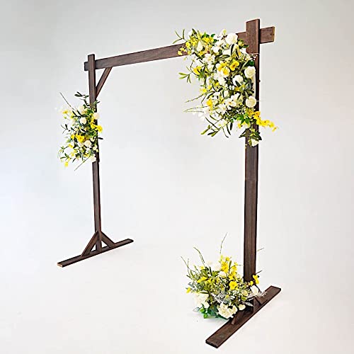7ft Dark Brown Wooden Backdrop Stand Square Wedding Arch - Sturdy Outdoor Party Decor for Wedding, Reception, Garden & Photo Shoot Backdrops
