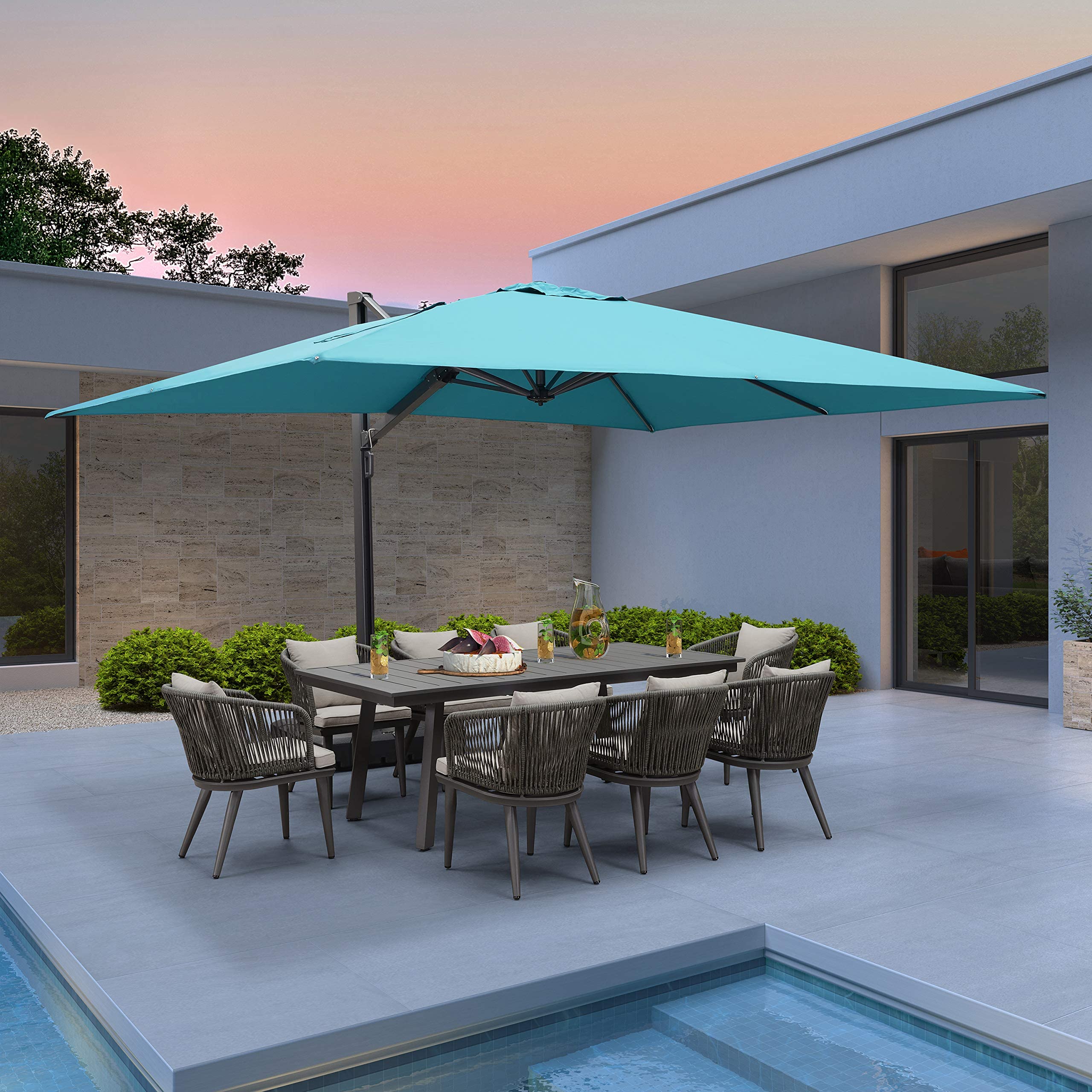 Large 10x13ft Offset Patio Umbrella with 360° Rotation - Turquoise Blue for Pool & Backyard