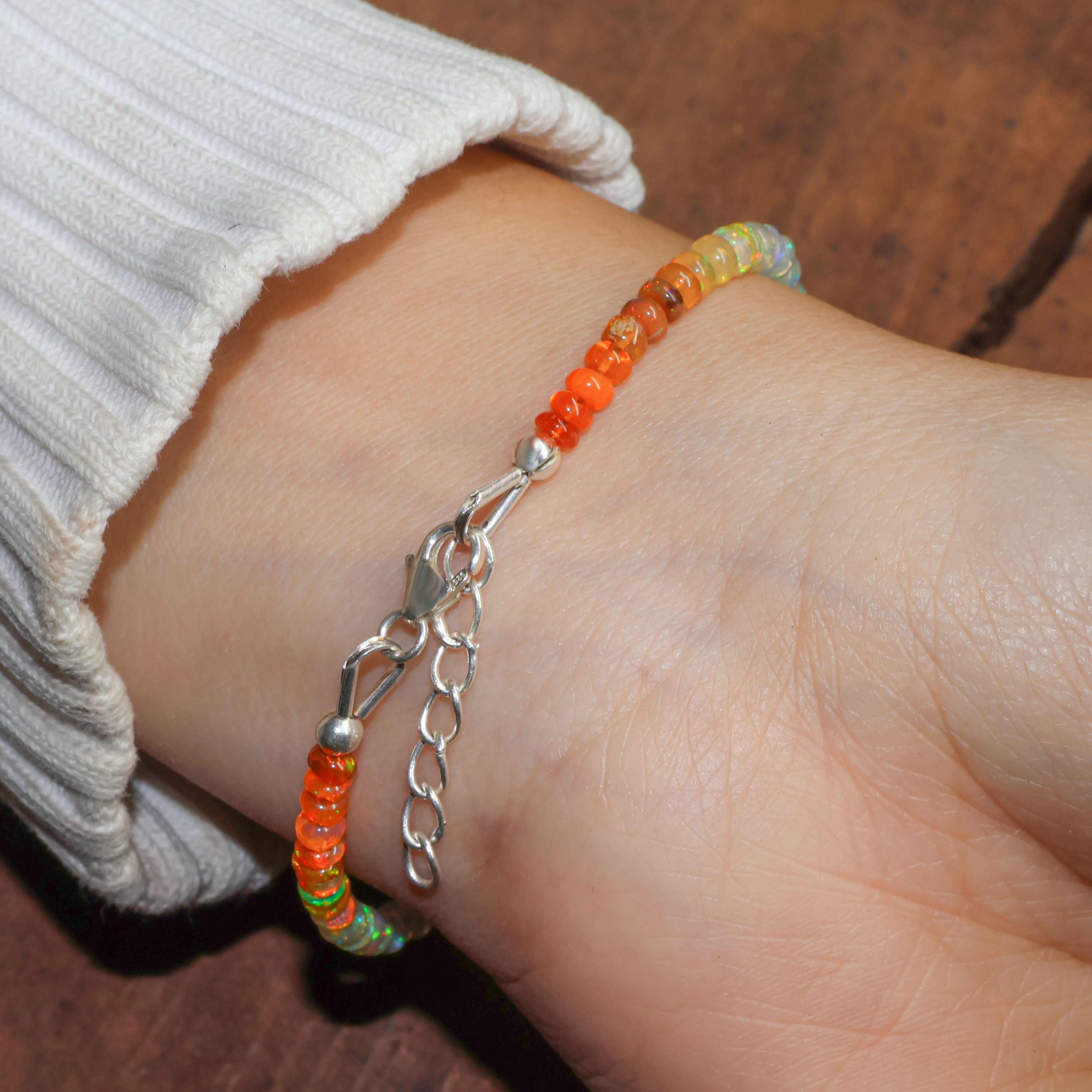 Natural Orange Opal Beaded Bracelet 4-5mm - Elegant Shaded Plain Design for Women, Boho Chic Jewelry Gift for Everyday Wear & Special Occasions