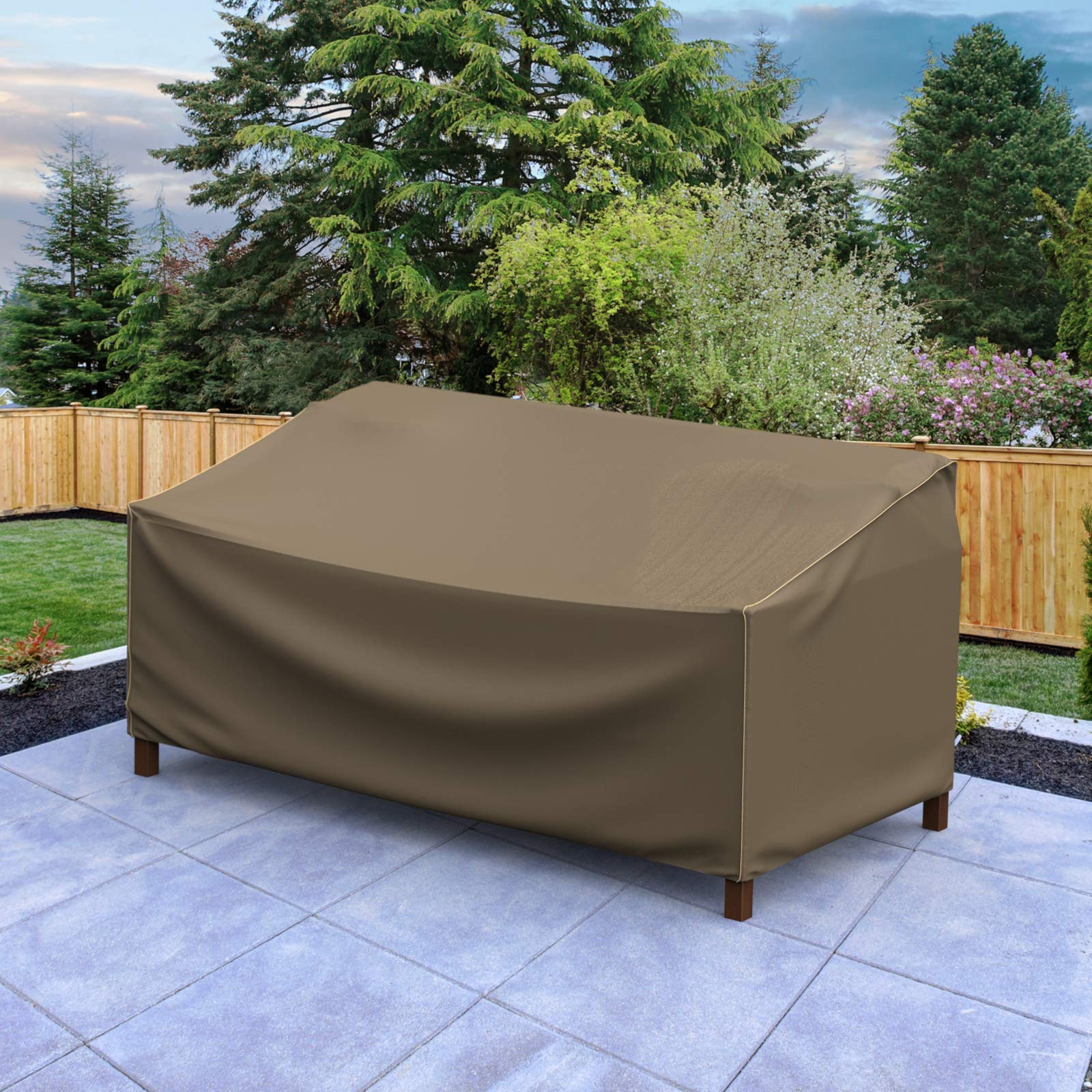 Premium Waterproof Outdoor Patio Sofa Cover - Medium Size, Black & Tan Weave - StormBlock Technology for Hillside Protection - Perfect for Patio Furniture, Deck Chairs & Backyard Loungers