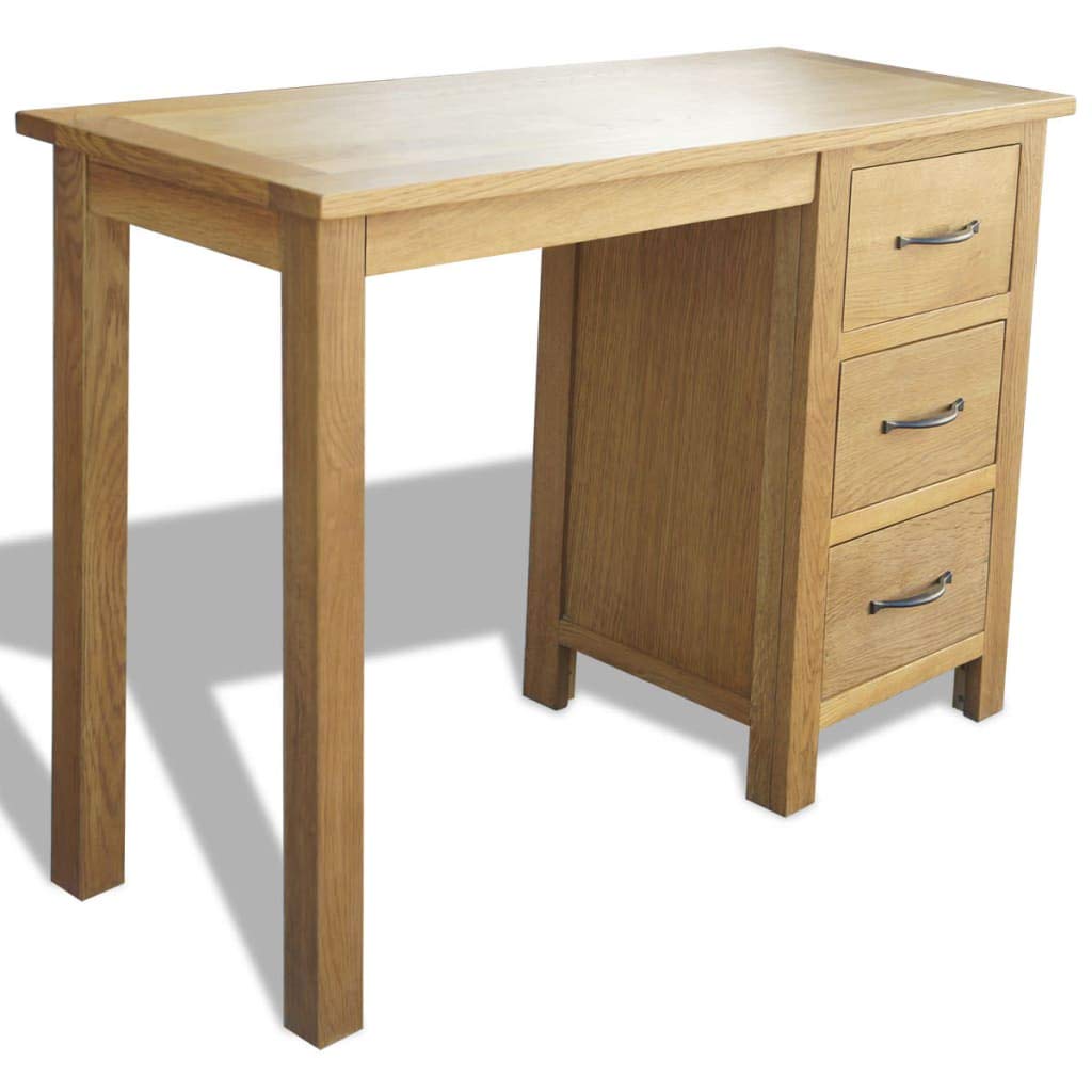 Solid Oak Wood Writing Desk with 3 Drawers - 41.7