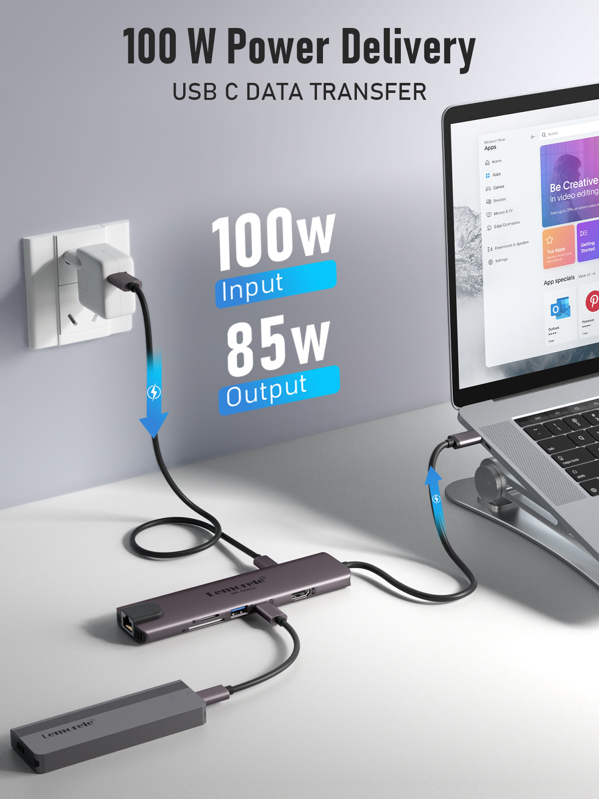 LEMORELE™ TC46 10-in-1 USB C Hub with 4K HDMI, USB 3.0, SD/TF Card Reader, PD Charging - Perfect for MacBook Pro/Air, Dell XPS, iPad Pro & More (Home Office, Travel, Gaming)