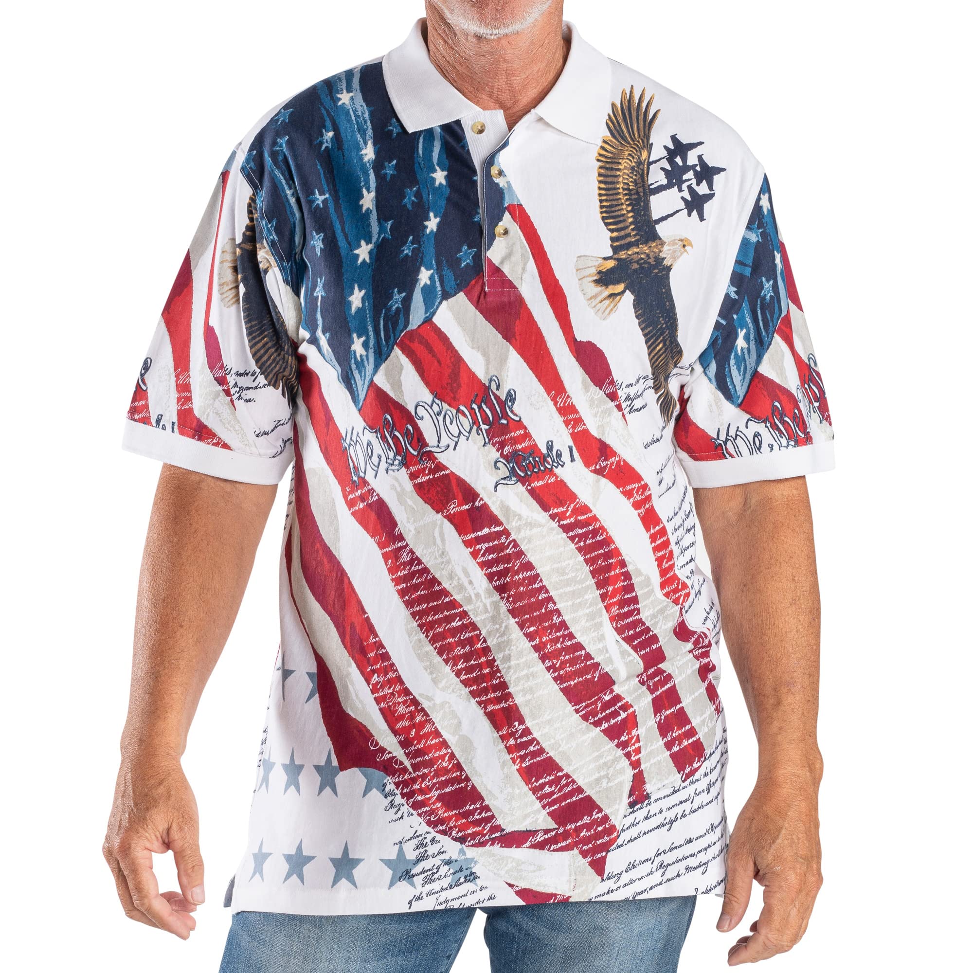 American Flag Polo Shirt for Men - Patriotic Cotton 4th of July Shirt with Button Closure - XL Size - Perfect for Independence Day Celebrations, BBQ Parties & Outdoor Events