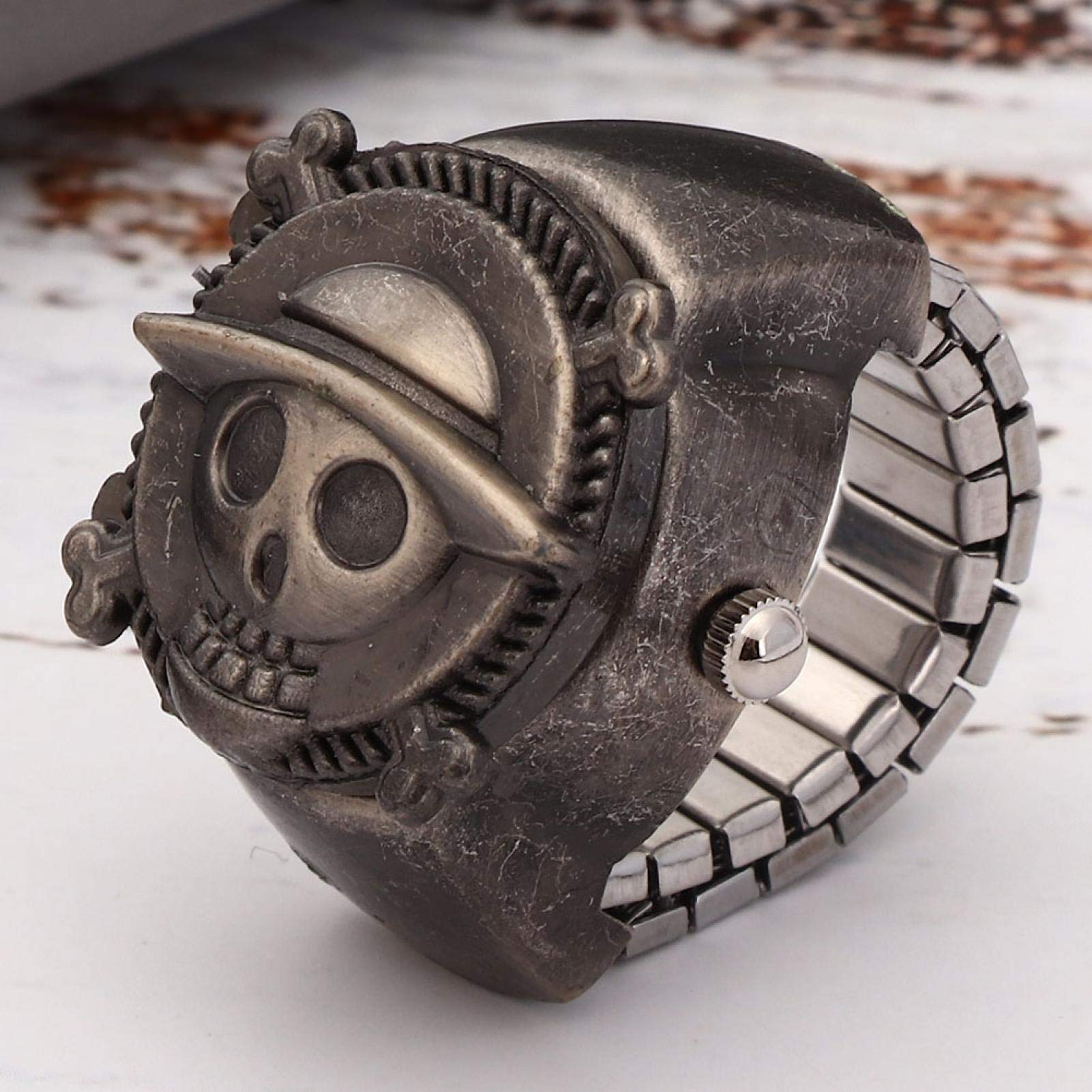 Stylish Unisex Quartz Flip-Up Cover Ring Watch - Black Ancient Design for Students, Men & Women | Perfect for Everyday Wear, Gifts & Fashion Accessories
