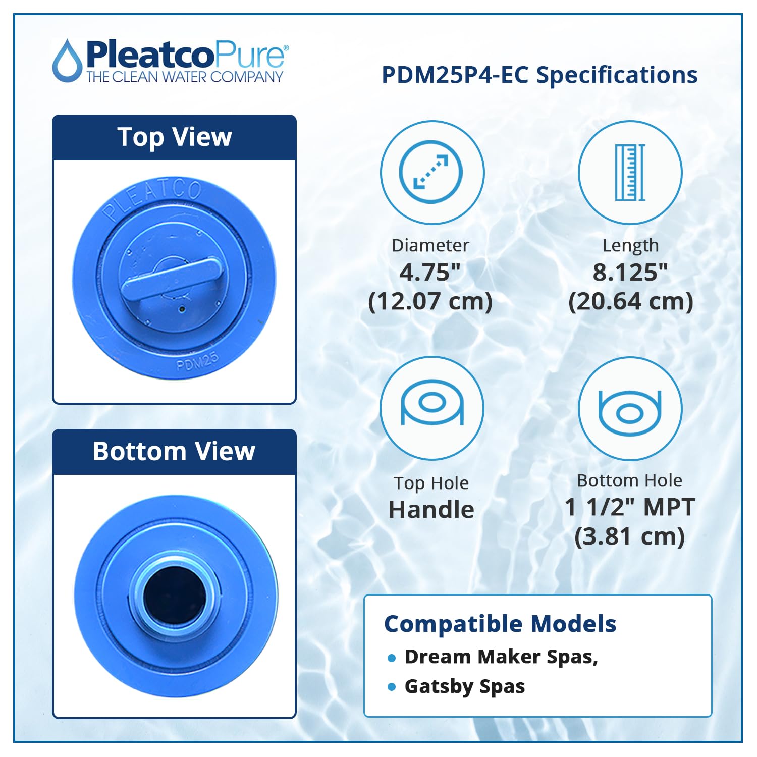 Pleatco PDM25P4-EC Replacement Filter Cartridge for Dream Maker & Gatsby Spas | OEM Compatible | White | Perfect for Hot Tub & Spa Maintenance