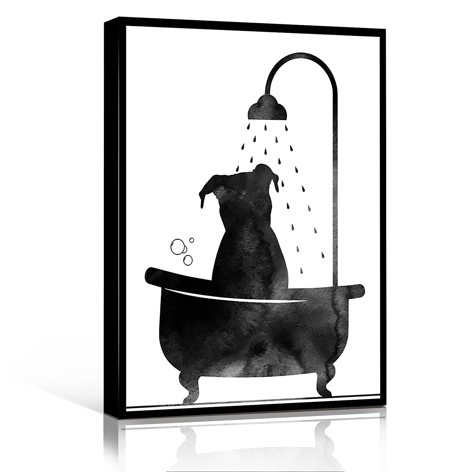 Pitbull Art Print - Dog in Tub Watercolor, 16x24 Inch Framed Wall Decor for Bathroom
